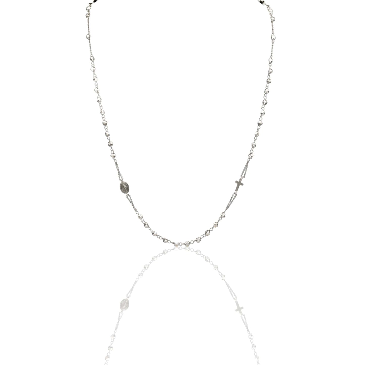 Collana Oro Bianco Oro 18 carati Rosario Girocollo Solo Oro Sfera mm.4 cm.60