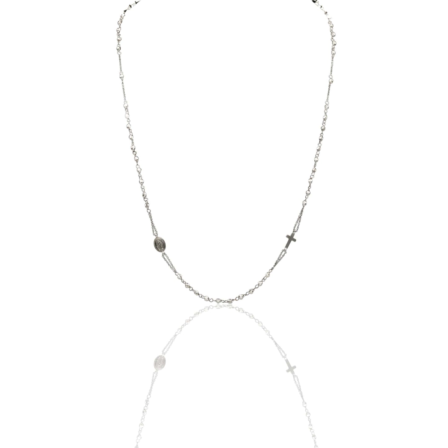 Collana Oro Bianco Oro 18 carati Rosario Girocollo Solo Oro Sfera mm.3 cm.60