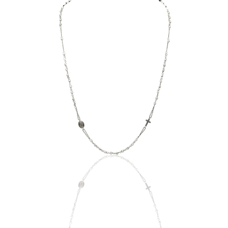 Collana Oro Bianco Oro 18 carati Rosario Girocollo Solo Oro Sfera mm.3 cm.60