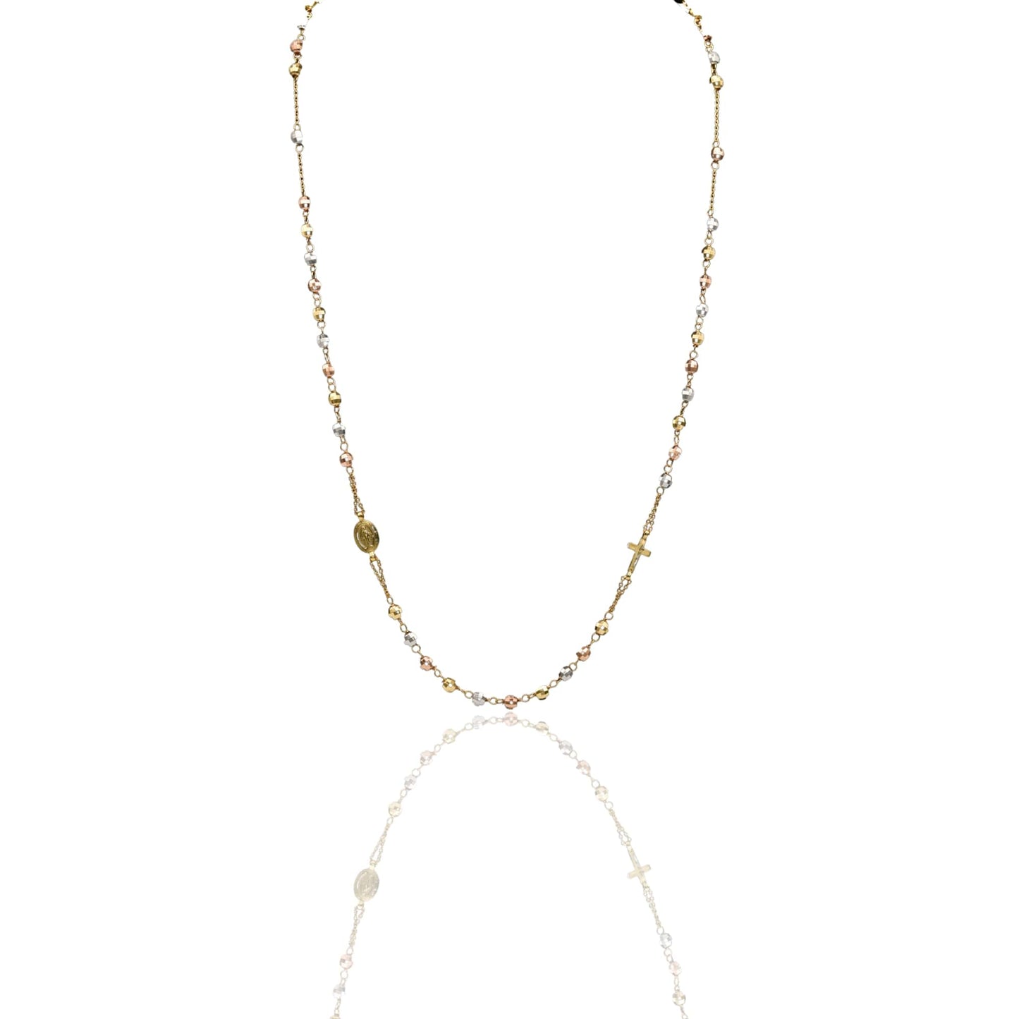 Collana Oro Giallo, Oro Bianco, Oro Rosa Oro 18 carati Rosario Girocollo Solo Oro Sfera mm.4 cm.60