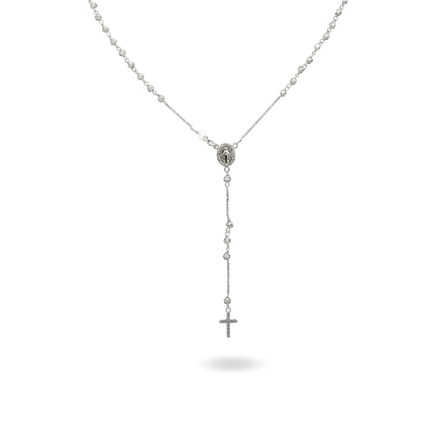 Collana Oro Bianco Oro 18 carati Rosario Pendente Sfere Slash Solo Oro Sfera mm.3 cm.60