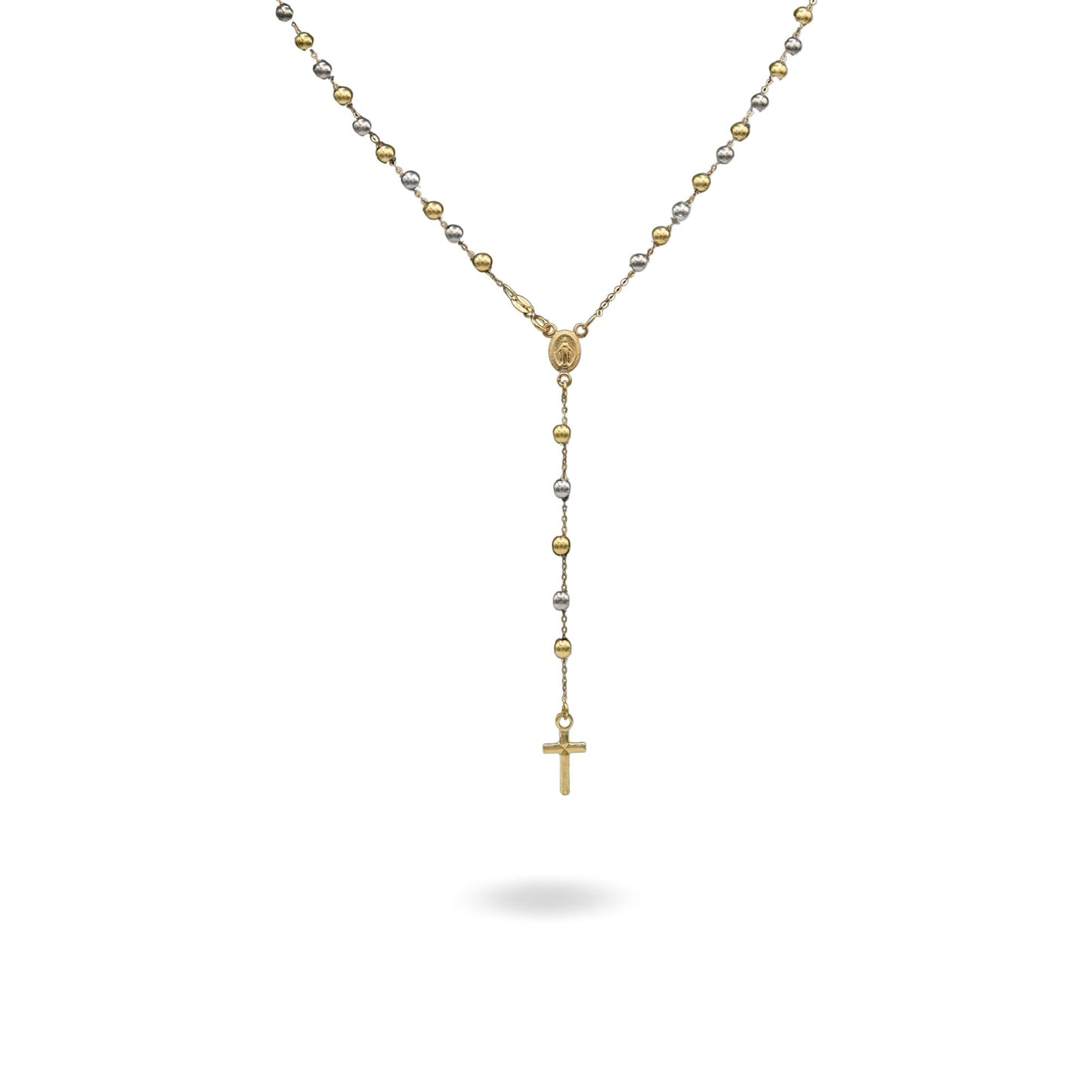 Collana Oro Giallo, Oro Bianco Oro 18 carati Rosario Modello Pendente Solo Oro 50 cm.Sfera mm. 4