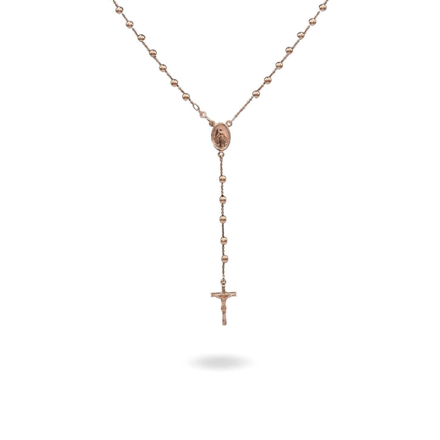 Collana Oro Rosa Oro 18 carati Rosario Modello Pendente Solo Oro 60 cm.Sfera mm. 4