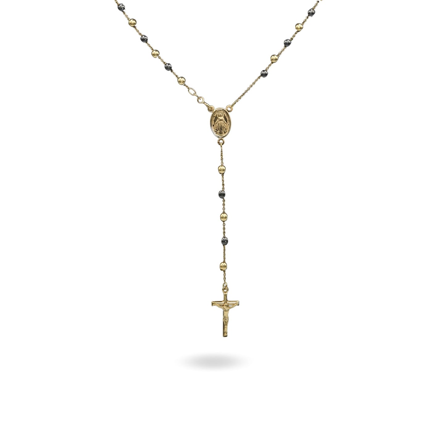 Collana Oro Giallo, Oro Nero Oro 18 carati Rosario Modello Pendente Solo Oro 60 cm.Sfera mm. 4