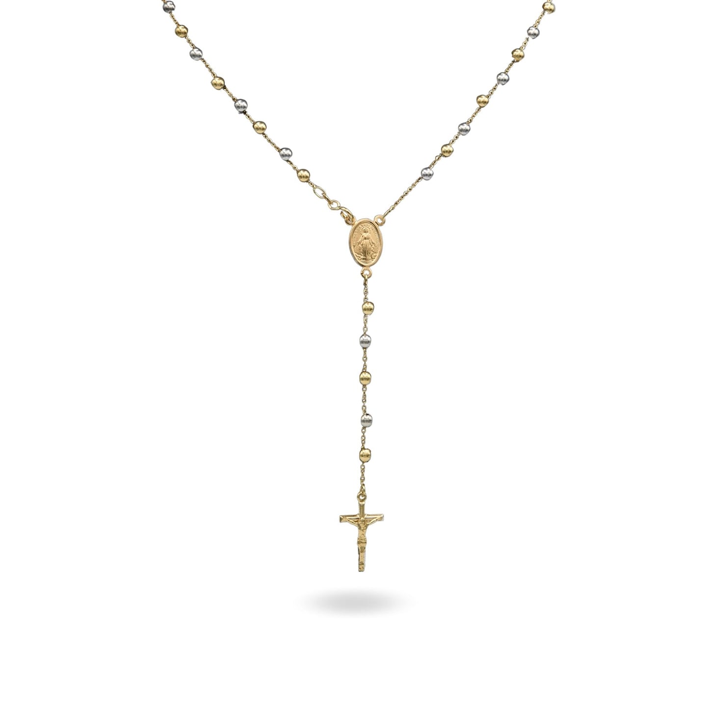 Collana Oro Giallo, Oro Bianco Oro 18 carati Rosario Modello Pendente Solo Oro 60 cm.Sfera mm. 4