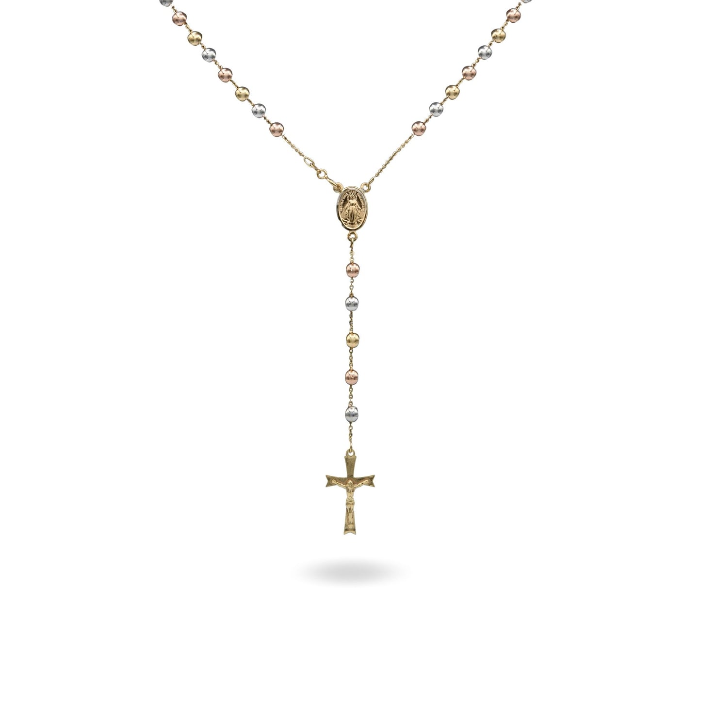 Collana Oro Giallo, Oro Bianco, Oro Rosa Oro 18 carati Rosario Modello Pendente Solo Oro 60 cm.Sfera mm. 5