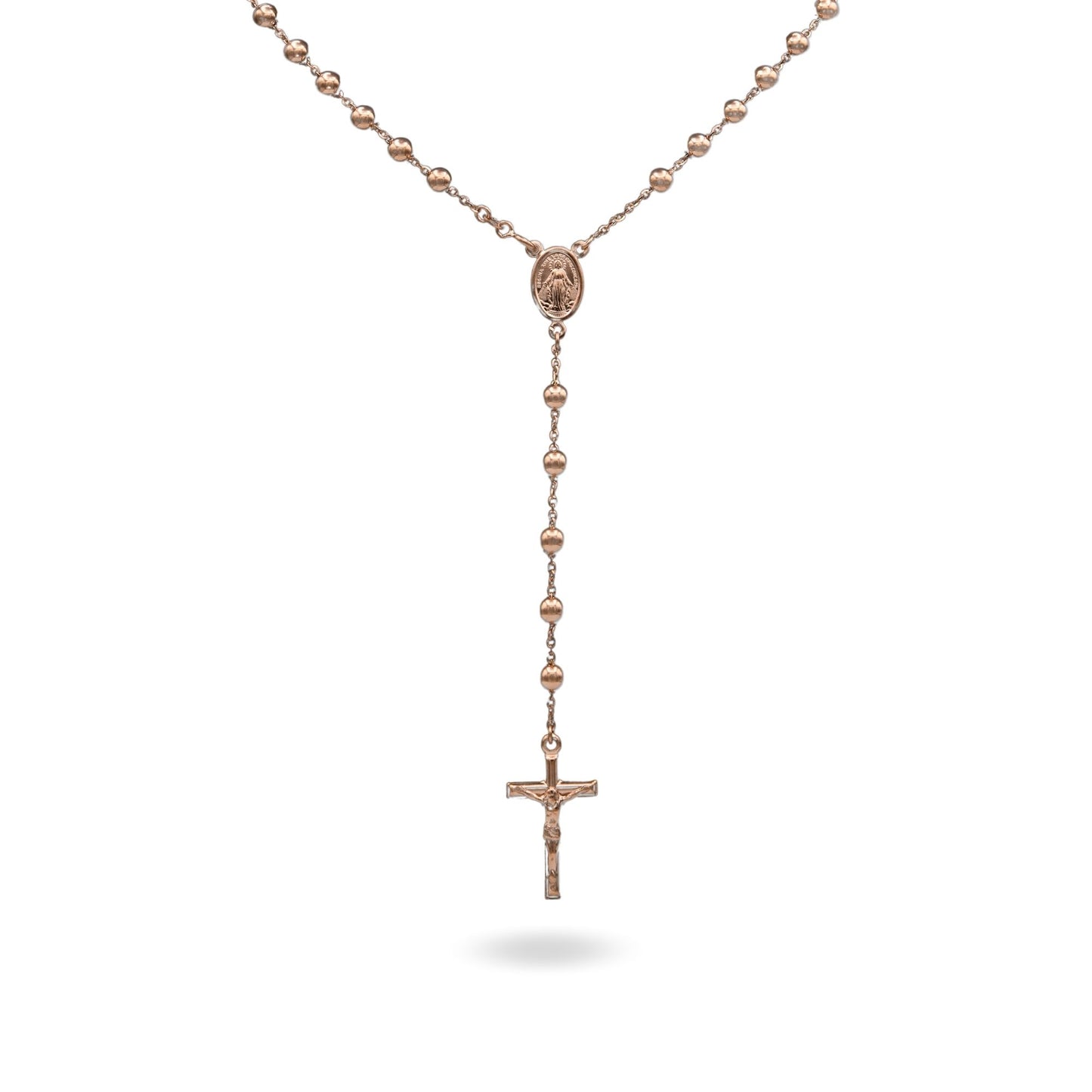 Collana Oro Rosa Oro 18 carati Rosario Modello Pendente Solo Oro 60 cm.Sfera mm. 5