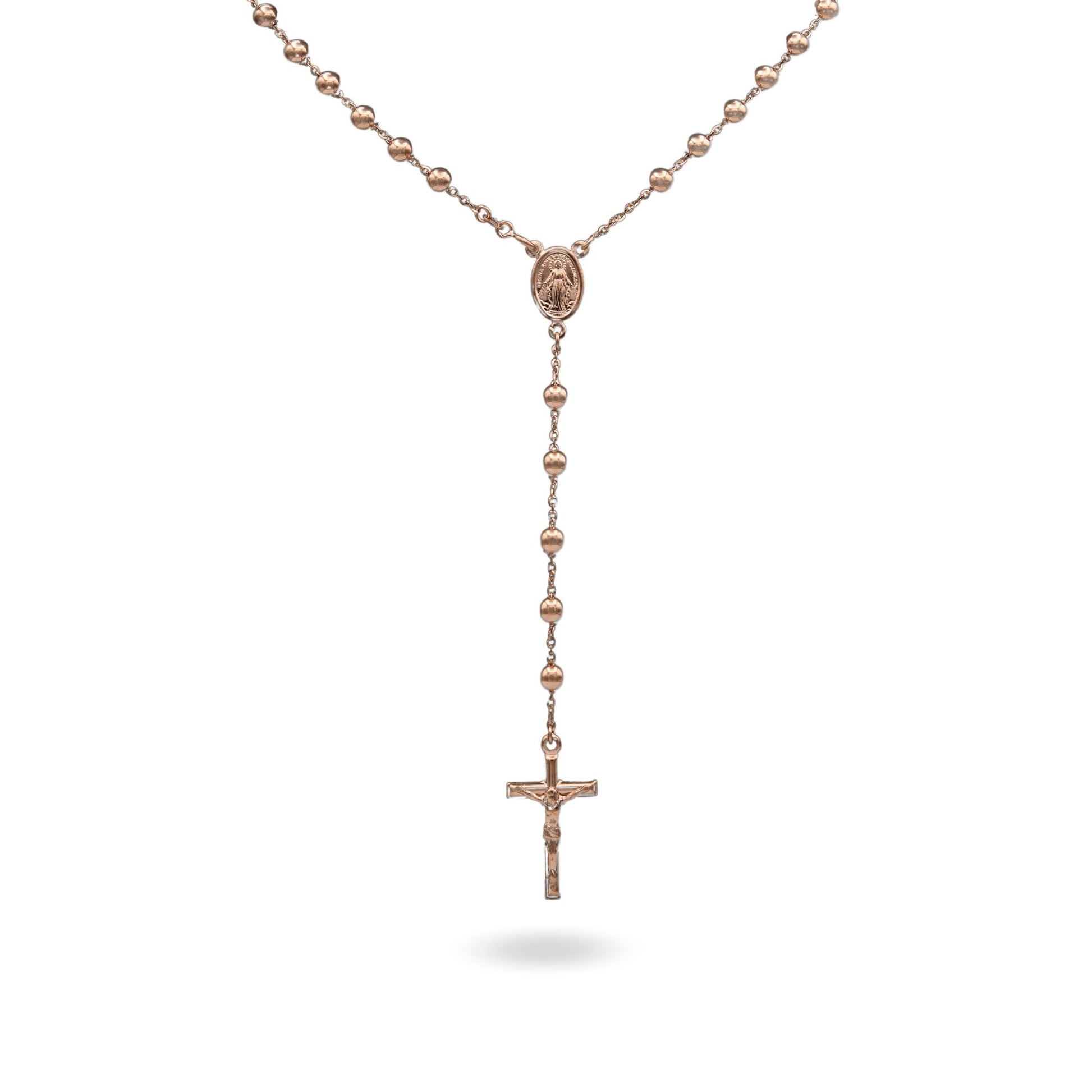 Collana Oro Rosa Oro 18 carati Rosario Modello Pendente Solo Oro 60 cm.Sfera mm. 5