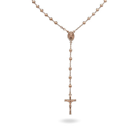 Collana Oro Rosa Oro 18 carati Rosario Modello Pendente Solo Oro 60 cm.Sfera mm. 5
