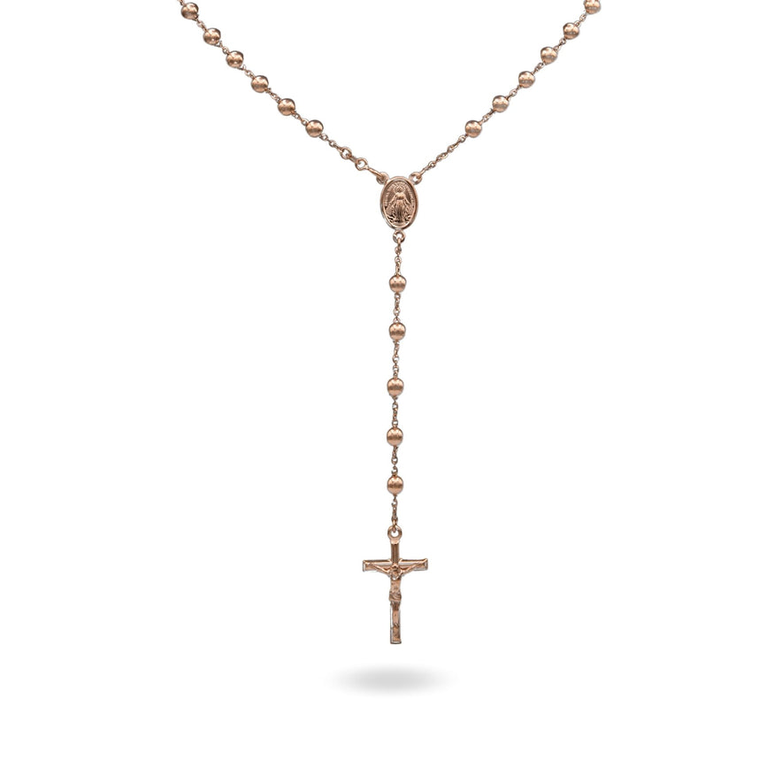Collana Oro Rosa Oro 18 carati Rosario Modello Pendente Solo Oro 60 cm.Sfera mm. 5