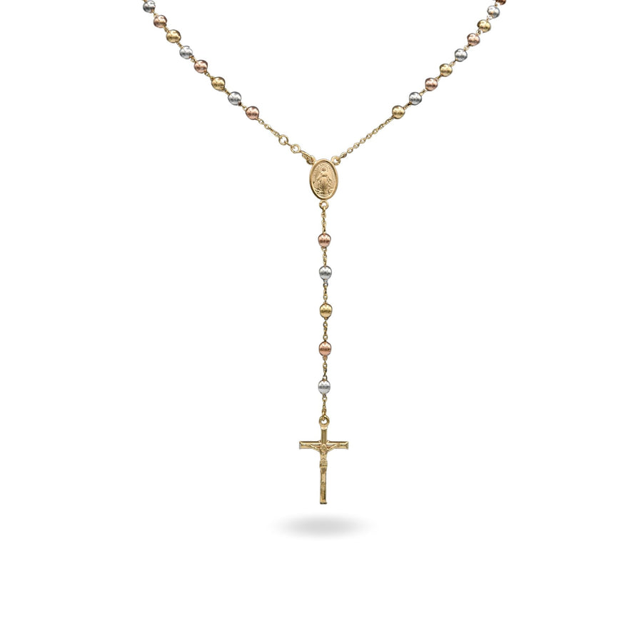 Collana Oro Giallo, Oro Bianco, Oro Rosa Oro 18 carati Rosario Modello Pendente Solo Oro 60 cm.Sfera mm. 5