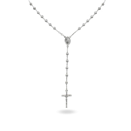 Collana Oro Bianco Oro 18 carati Rosario Modello Pendente Solo Oro 60 cm.Sfera mm. 5