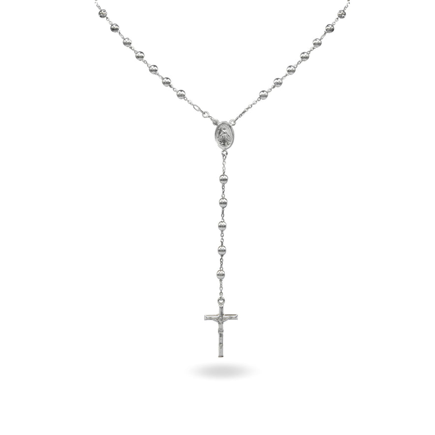 Collana Oro Bianco Oro 18 carati Rosario Modello Pendente Solo Oro 60 cm.Sfera mm. 5