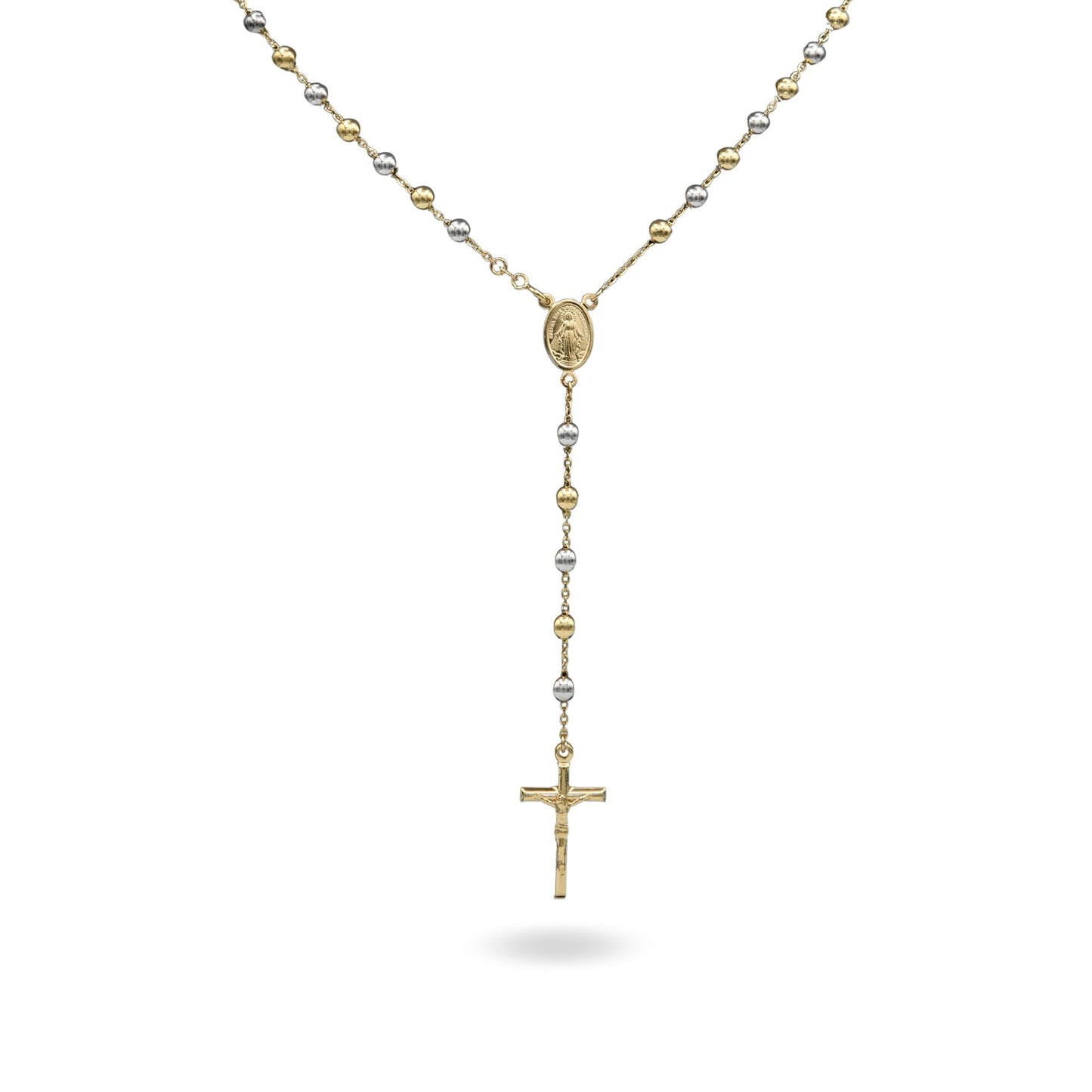 Collana Oro Giallo, Oro Bianco Oro 18 carati Rosario Modello Pendente Solo Oro 60 cm.Sfera mm. 5