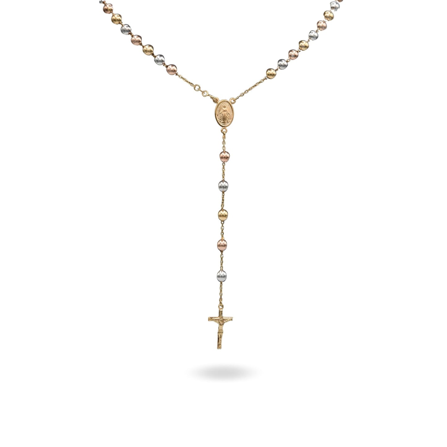 Collana Oro Giallo, Oro Bianco, Oro Rosa Oro 18 carati Rosario Modello Pendente Solo Oro 60 cm.Sfera mm. 6