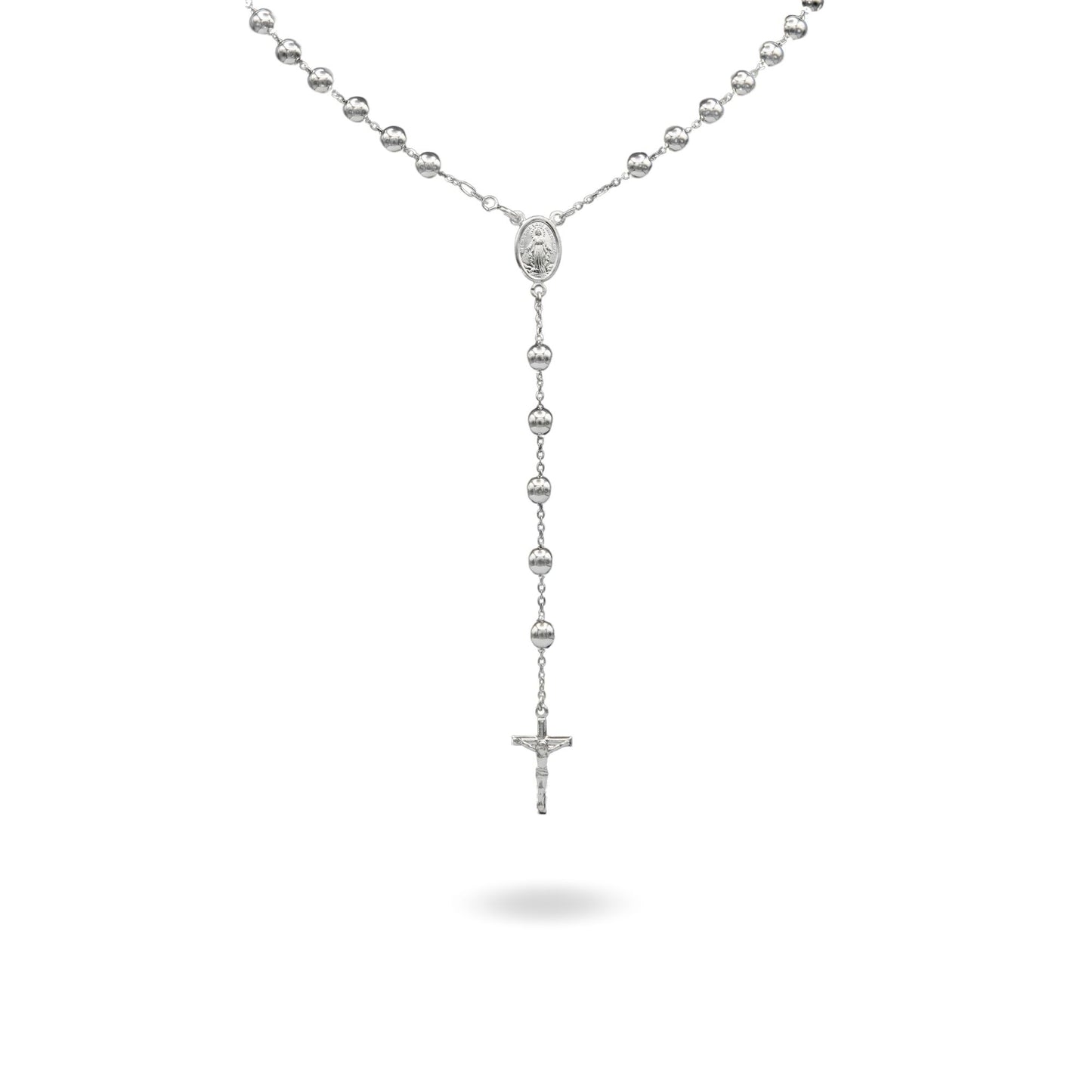 Collana Oro Bianco Oro 18 carati Rosario Modello Pendente Solo Oro 60 cm.Sfera mm. 6