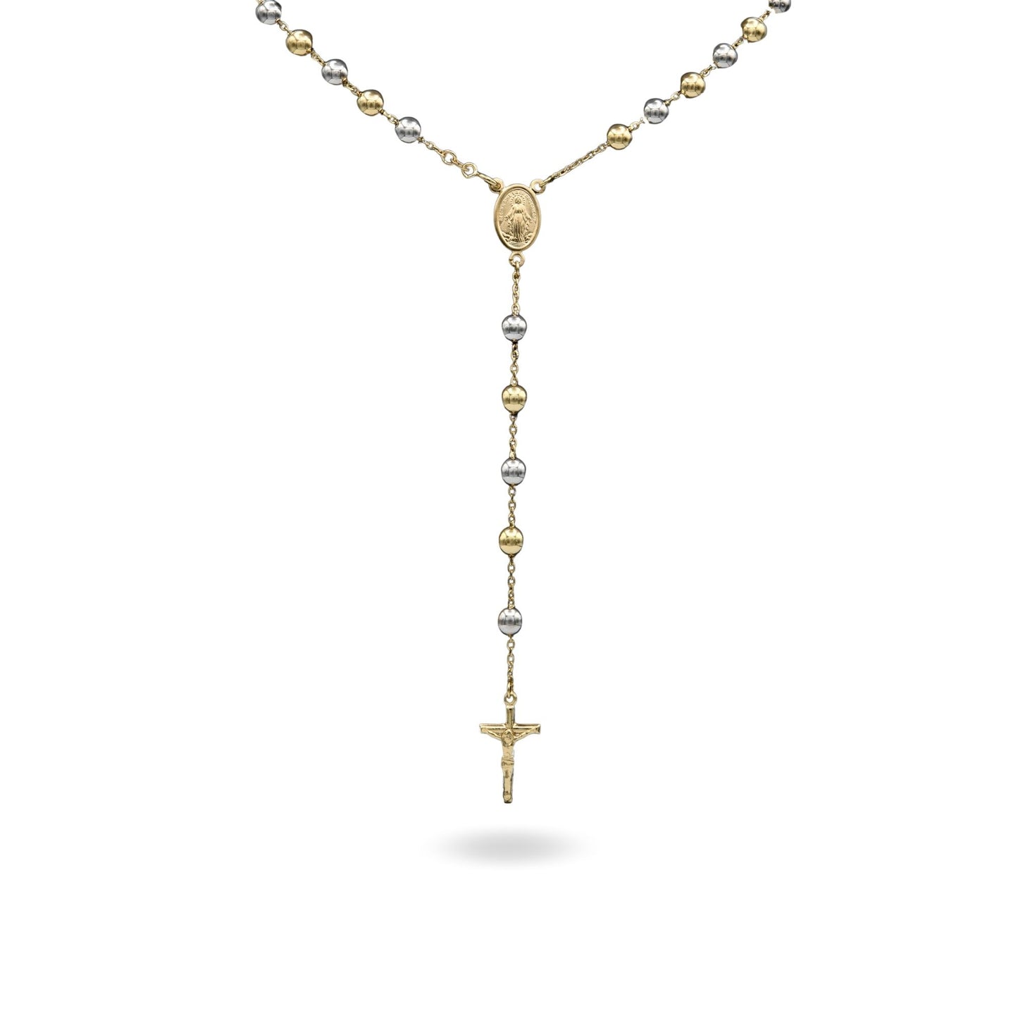Collana Oro Giallo, Oro Bianco Oro 18 carati Rosario Modello Pendente Solo Oro 60 cm.Sfera mm. 6