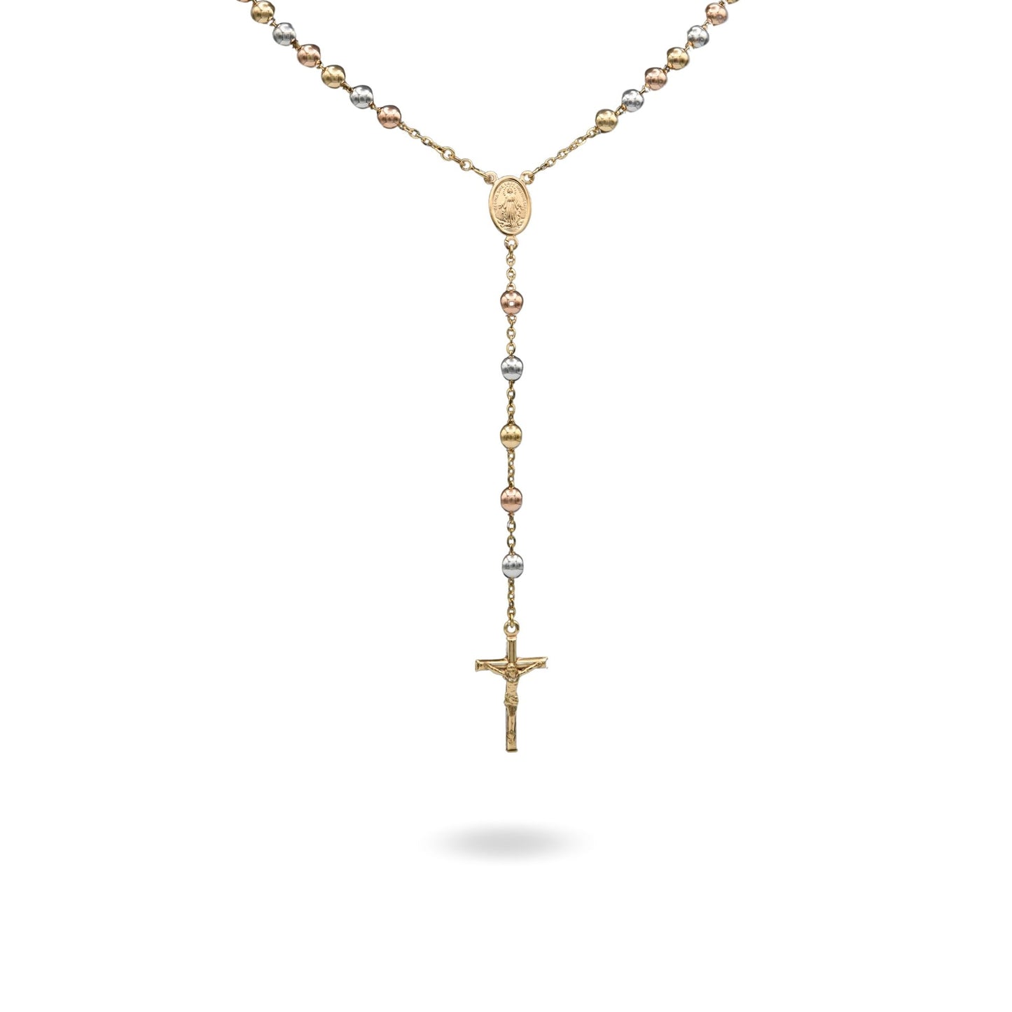 Collana Oro Giallo, Oro Bianco, Oro Rosa Oro 18 carati Rosario Modello Pendente Solo Oro 60 cm.Sfera mm. 6