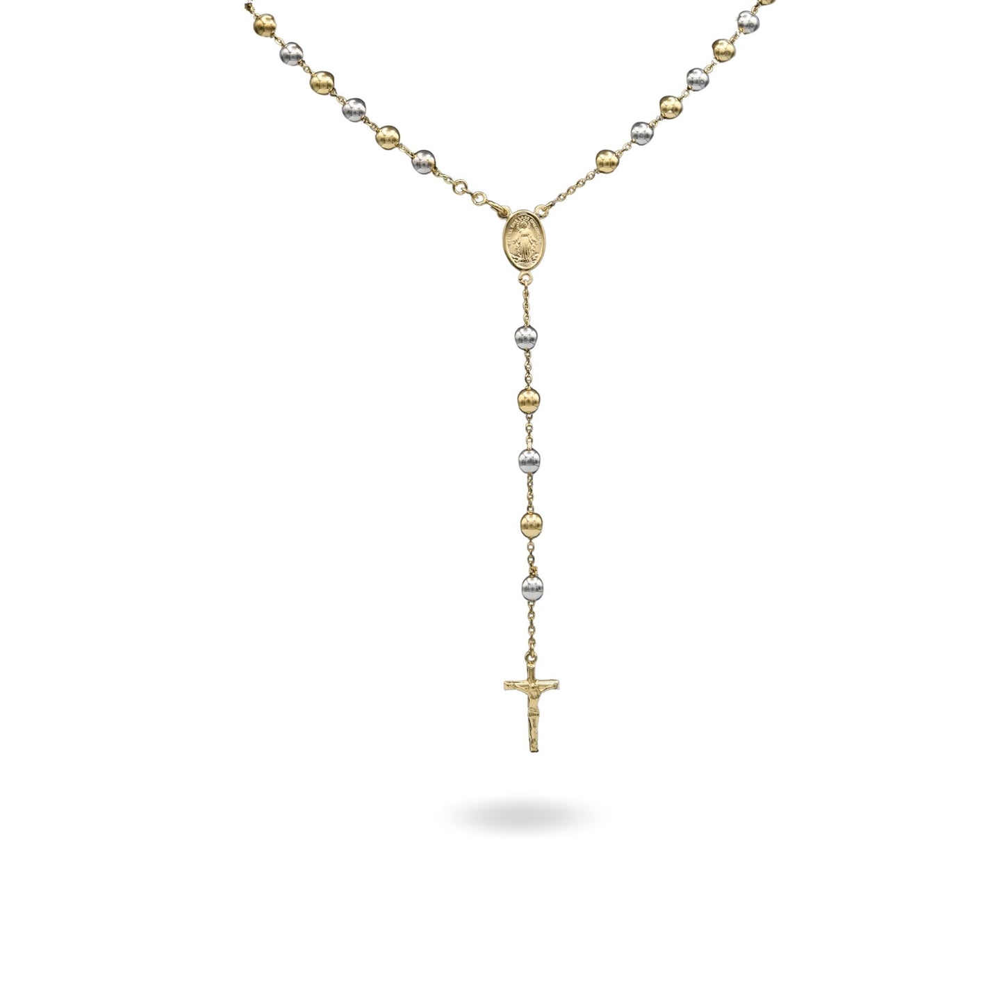 Collana Oro Giallo, Oro Bianco Oro 18 carati Rosario Modello Pendente Solo Oro 60 cm.Sfera mm. 6