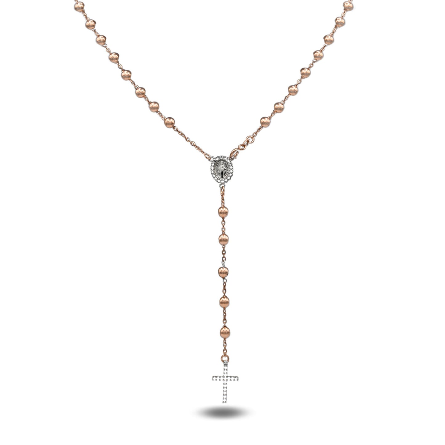 Collana Oro Rosa Oro 18 carati Rosario Modello Pendente Solo Oro 60 cm.Sfera mm. 6