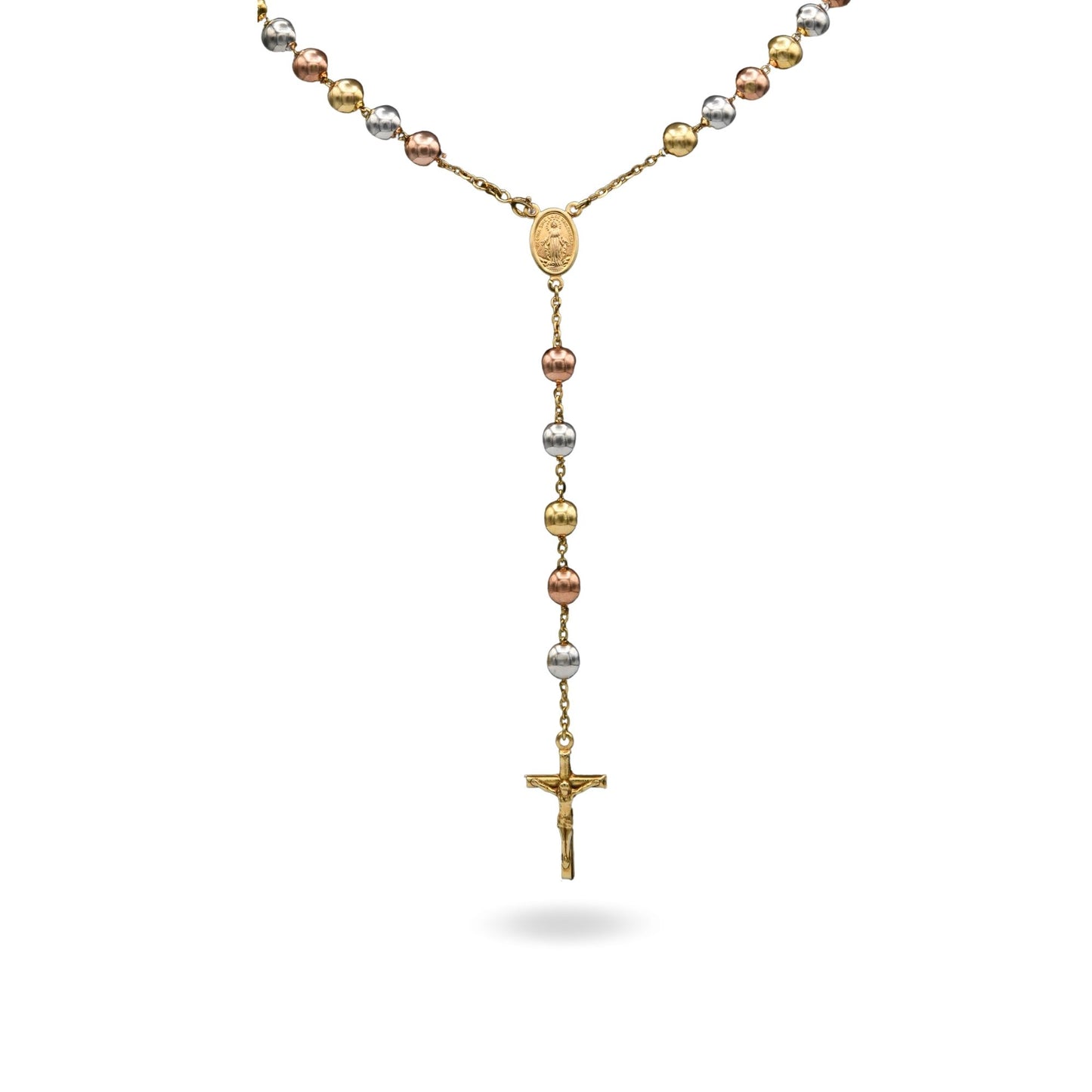 Collana Oro Giallo, Oro Bianco, Oro Rosa Oro 18 carati Rosario Modello Pendente Solo Oro 60 cm.Sfera mm. 8