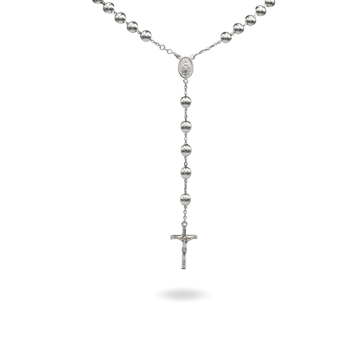 Collana Oro Bianco Oro 18 carati Rosario Modello Pendente Solo Oro 60 cm.Sfera mm. 8