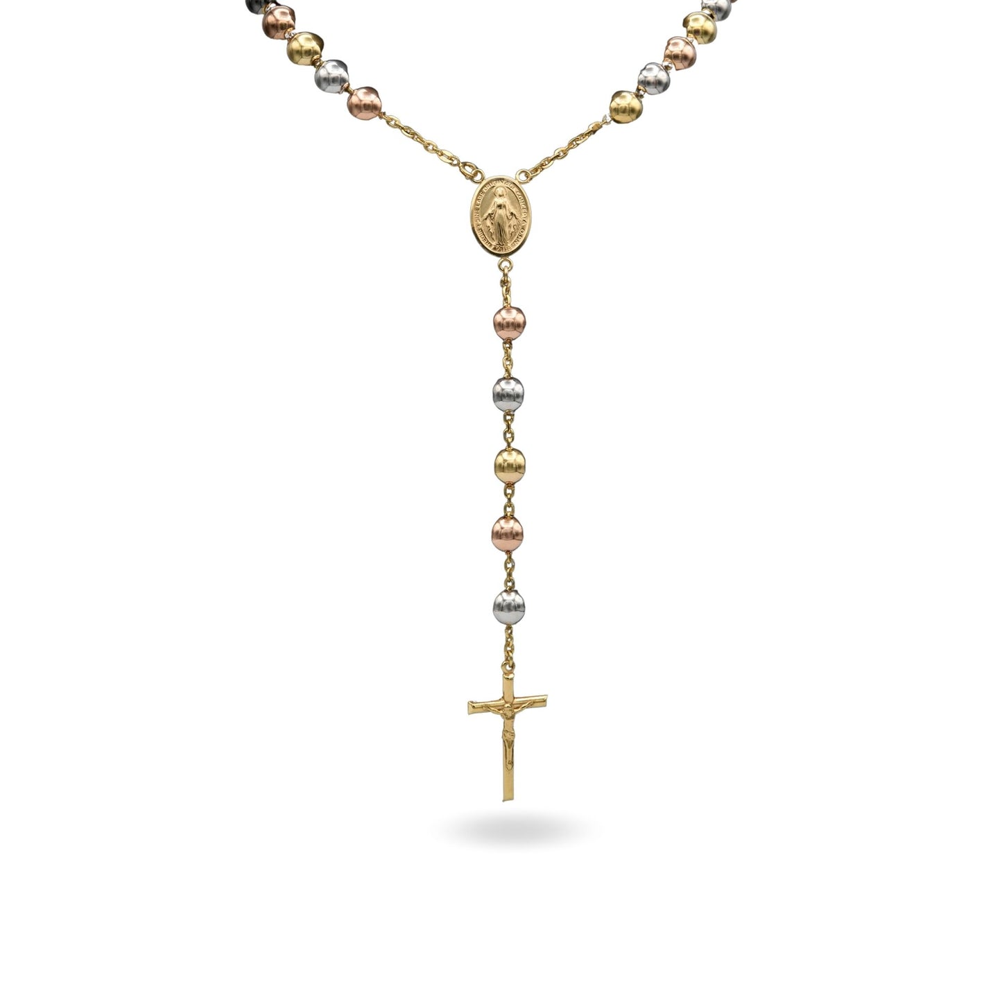 Collana Oro Giallo, Oro Bianco, Oro Rosa Oro 18 carati Rosario Modello Pendente Solo Oro 70 cm.Sfera mm. 10