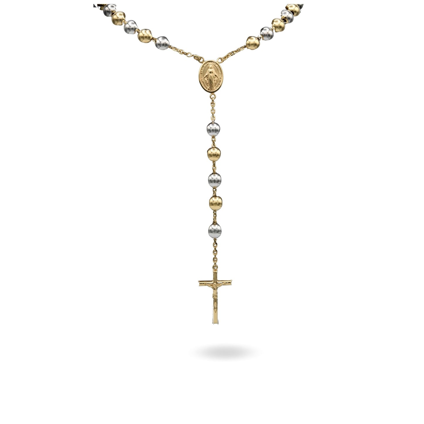 Collana Oro Giallo Oro 18 carati Rosario Modello Pendente Solo Oro 70 cm.Sfera mm. 10
