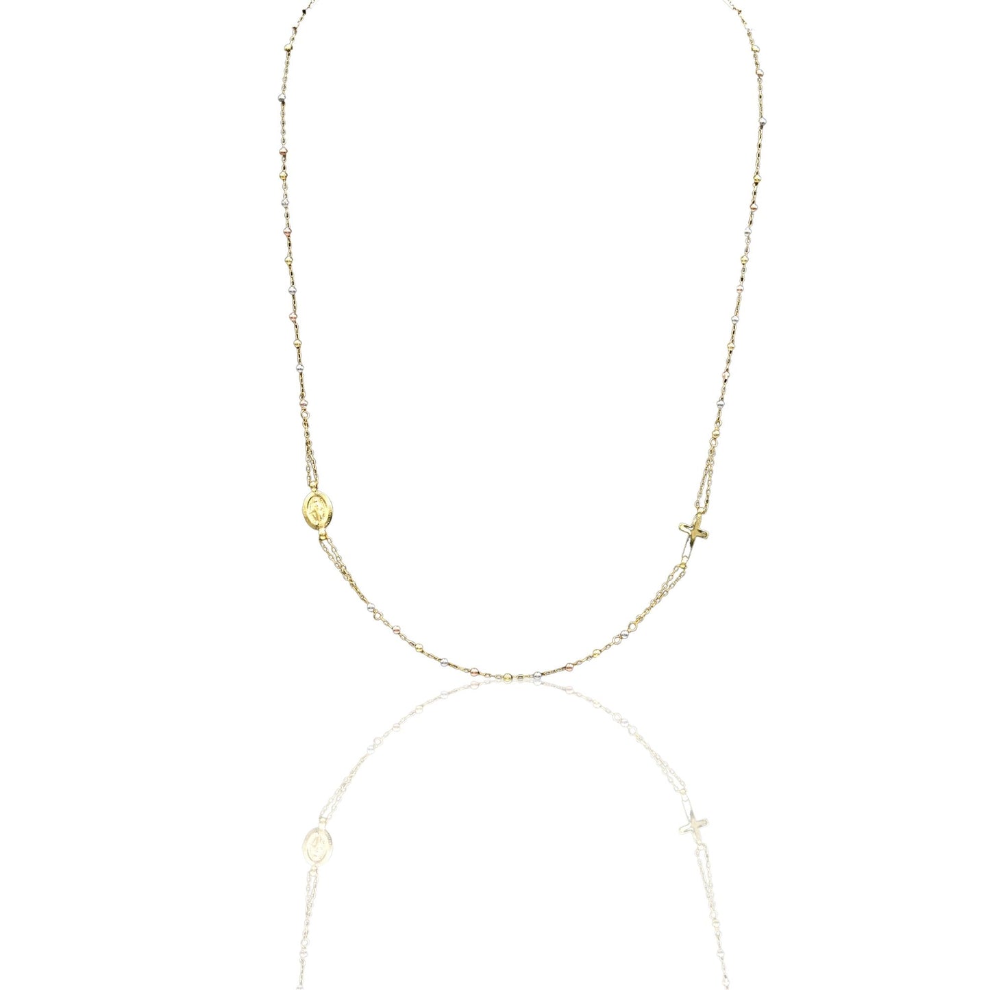 Collana Oro Giallo, Oro Bianco, Oro Rosa Oro 18 carati Rosario Girocollo Solo Oro 50 cm.Sfera mm. 2