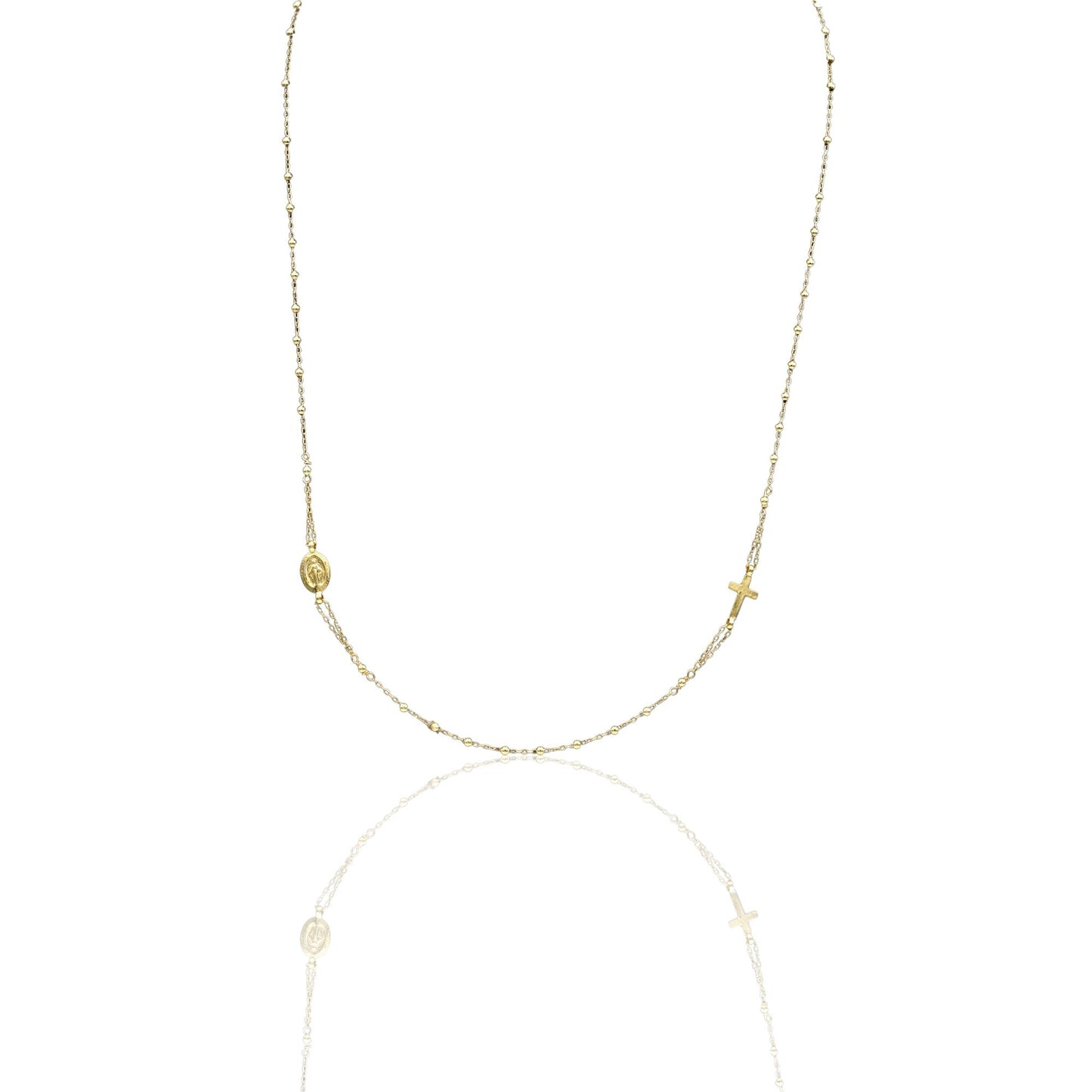 Collana Oro Giallo Oro 18 carati Rosario Girocollo Solo Oro 50 cm.Sfera mm. 2,5