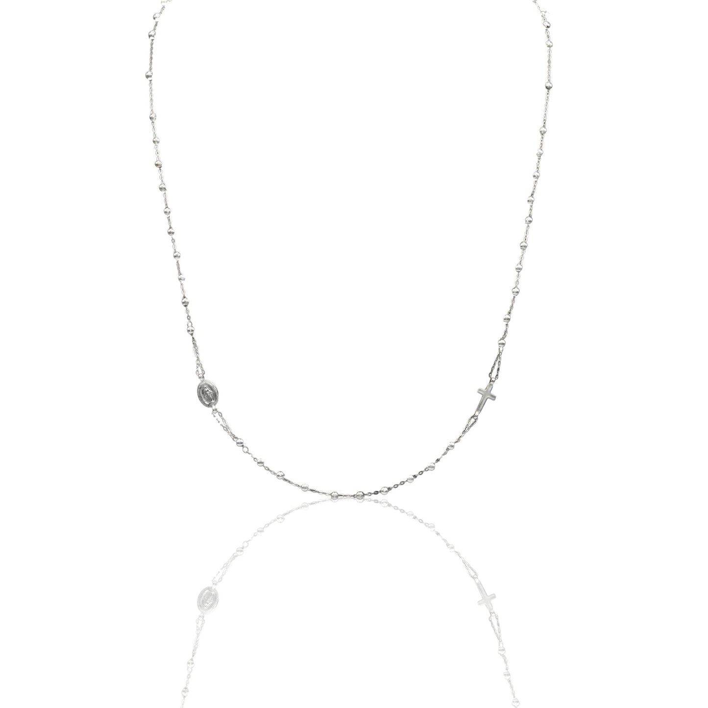 Collana Oro Bianco Oro 18 carati Rosario Girocollo Solo Oro 50 cm.Sfera mm. 2,5