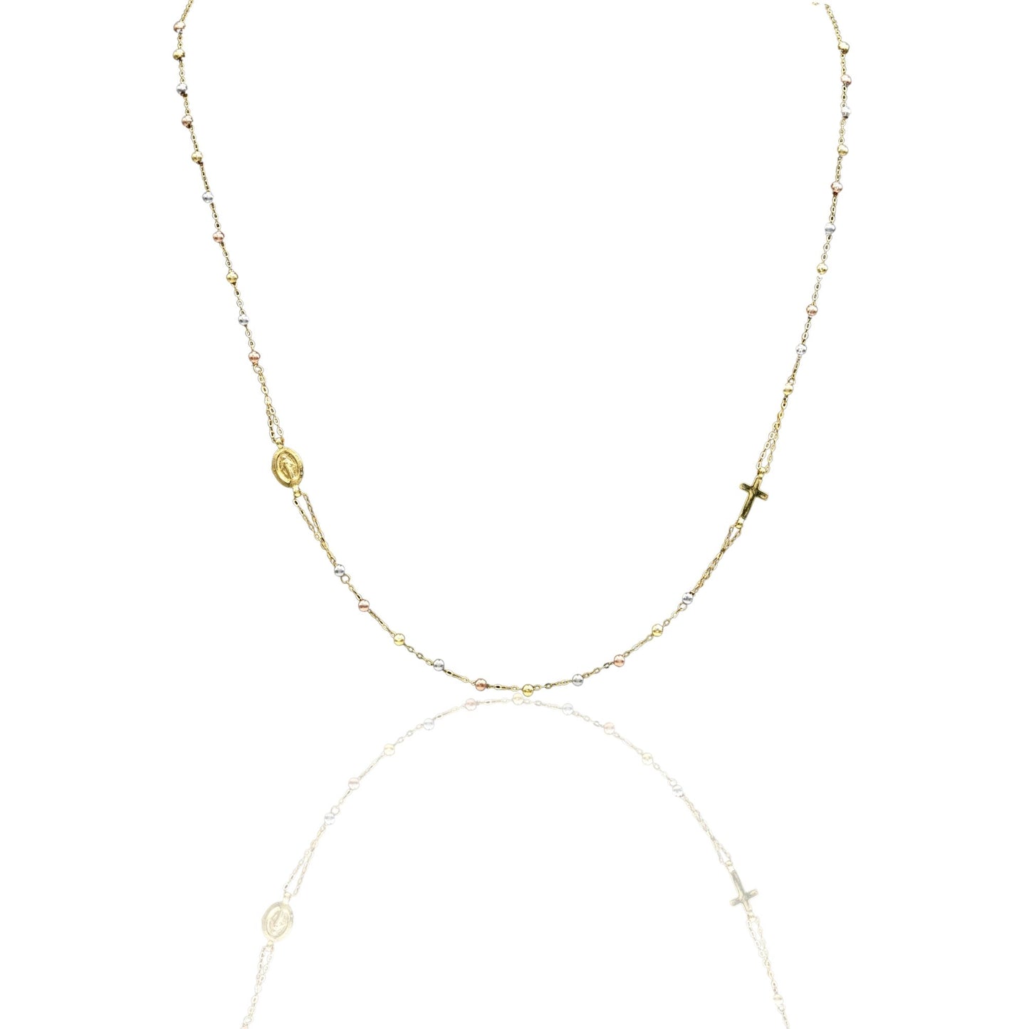 Collana Oro Giallo, Oro Bianco, Oro Rosa Oro 18 carati Rosario Girocollo Solo Oro 50 cm.Sfera mm. 2,5