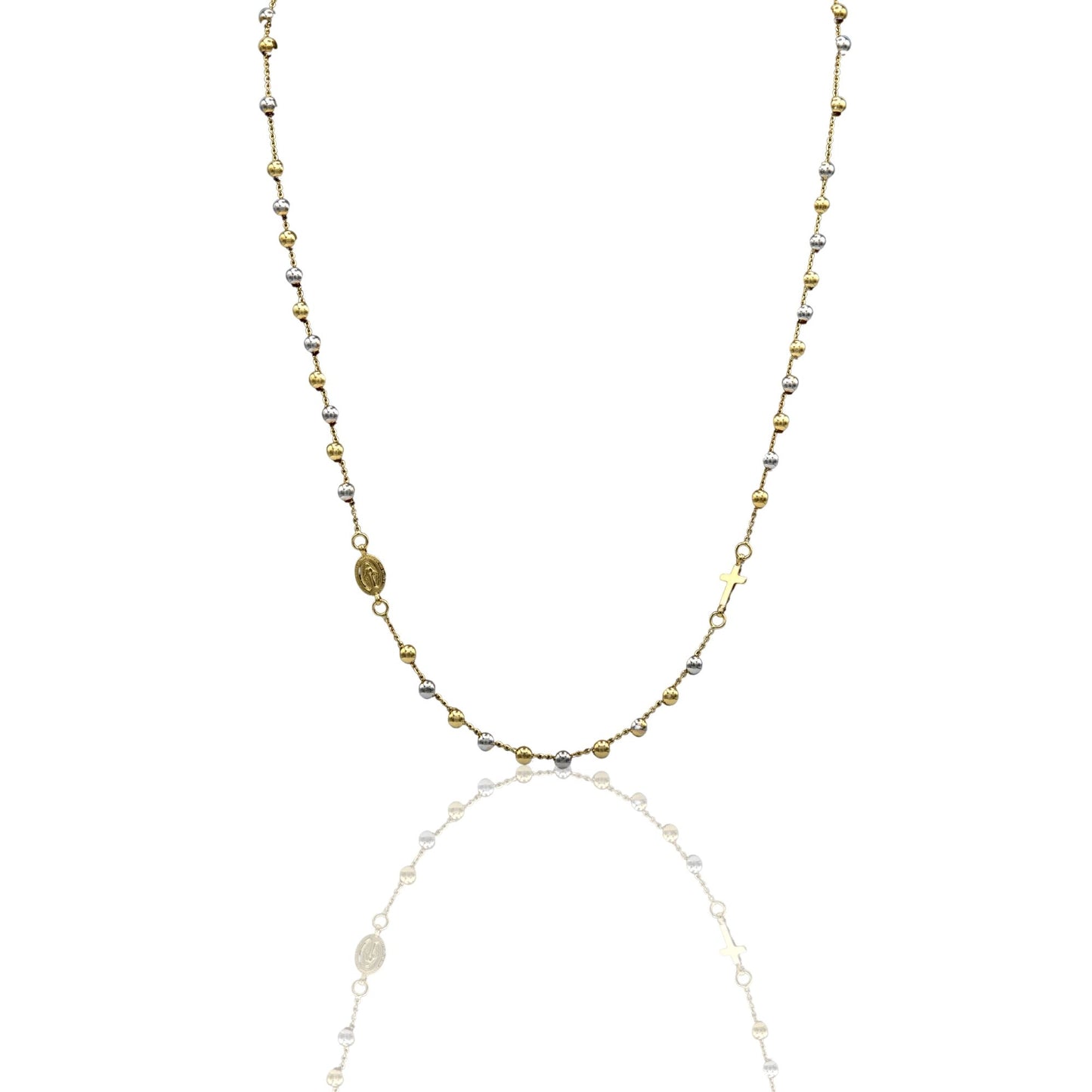 Collana Oro Giallo, Oro Bianco, Oro Rosa Oro 18 carati Rosario Girocollo Solo Oro 60 cm.Sfera mm. 4