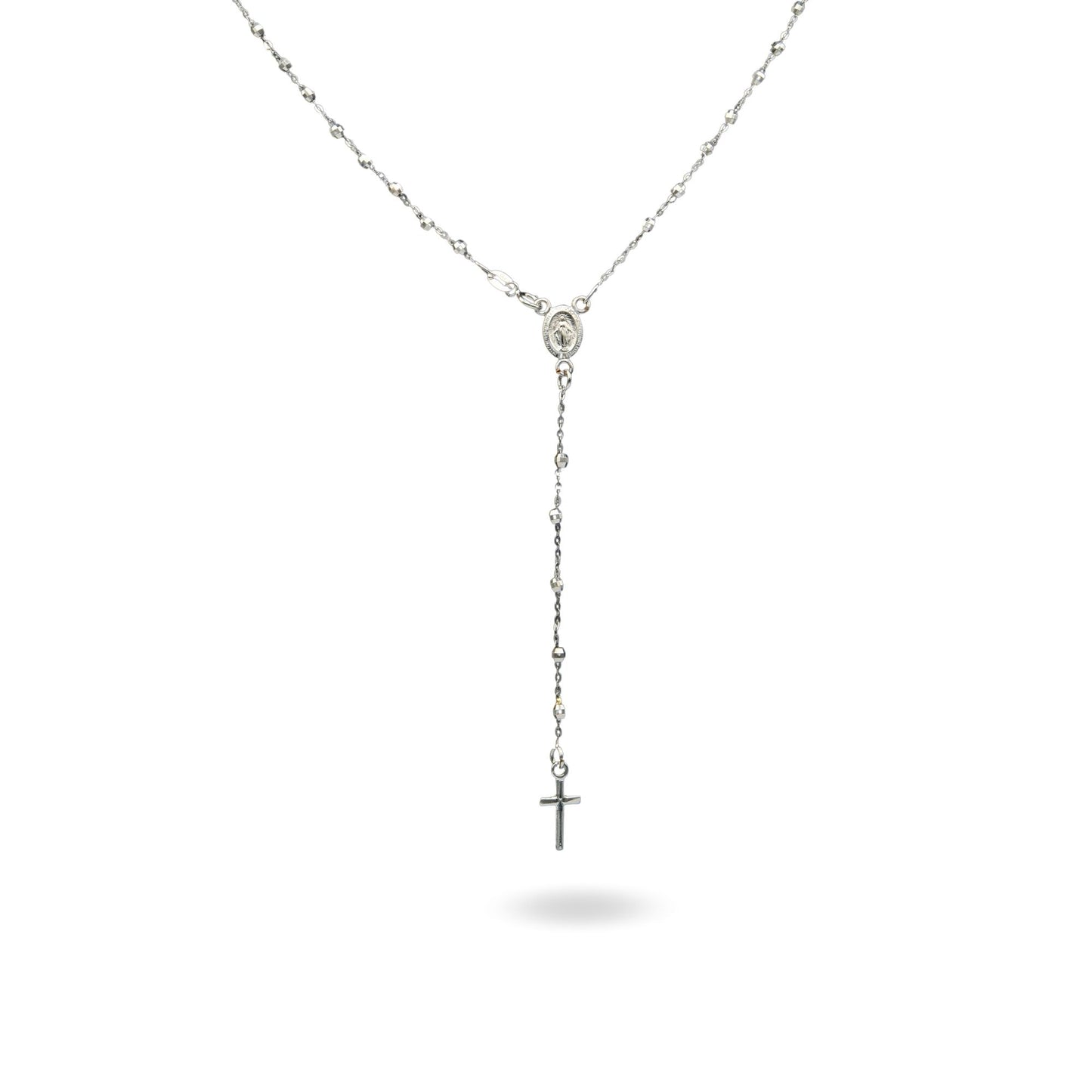 Collana Oro Bianco Oro 18 carati Rosario Modello Pendente Solo Oro 50 cm.Sfera mm 2,5