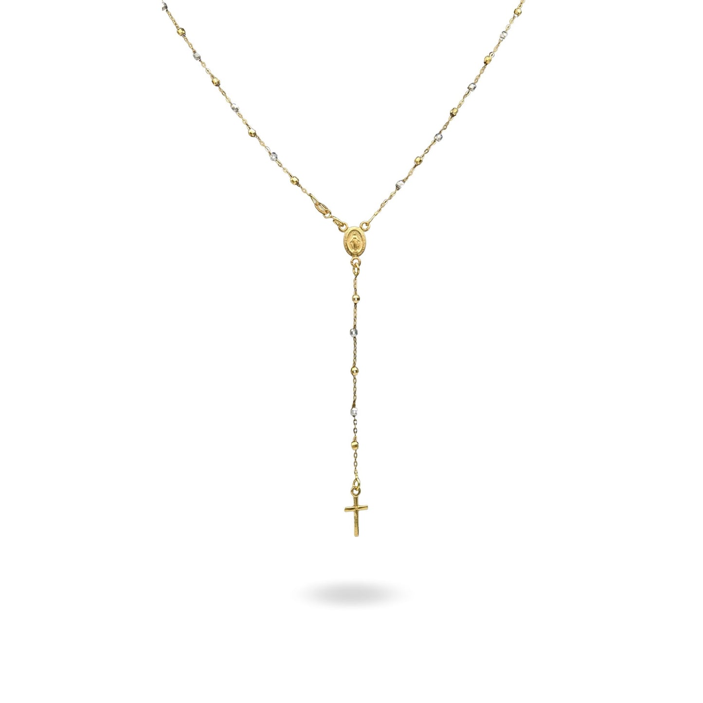 Collana Oro Bianco, Oro Giallo Oro 18 carati Rosario Modello Pendente Solo Oro 60 cm.Sfera mm 2,5