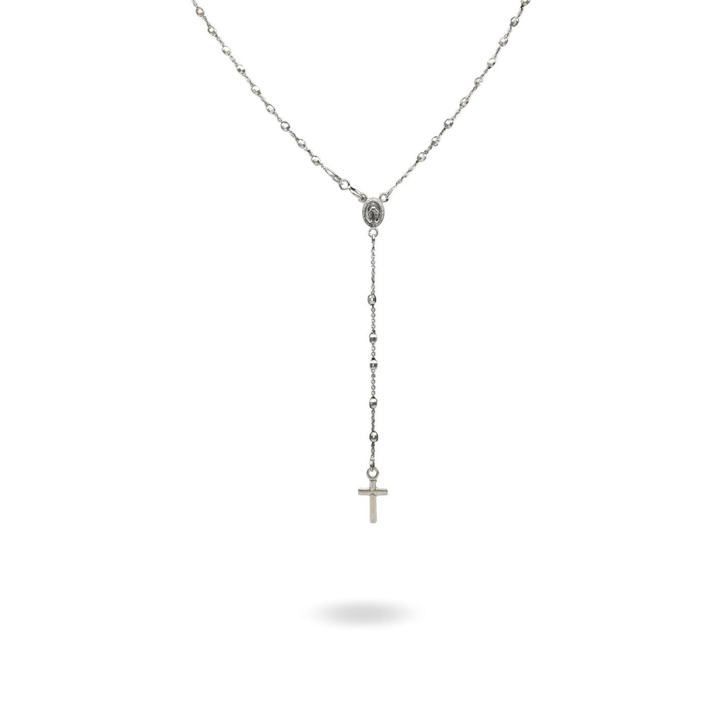 Collana Oro Bianco Oro 18 carati Rosario Modello Pendente Solo Oro 45 cm.Sfera mm 3