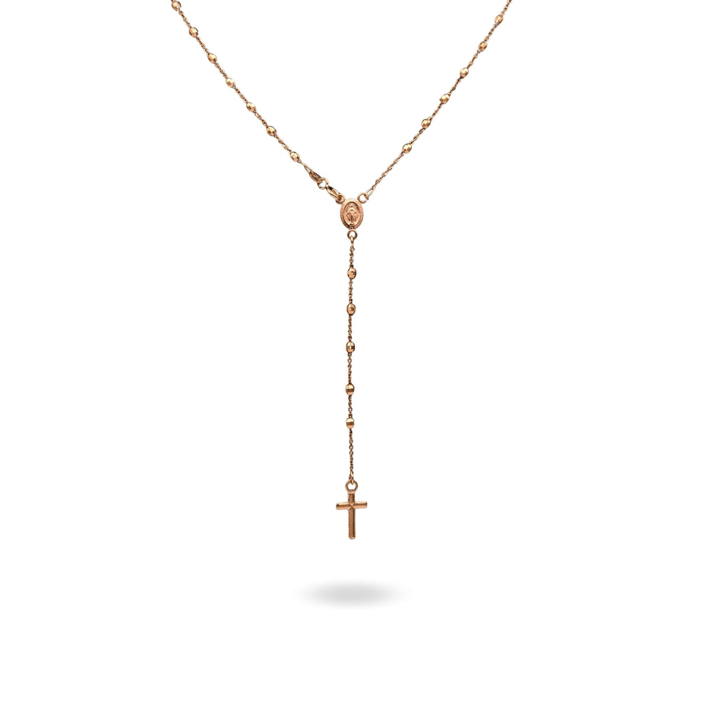 Collana Oro Rosa Oro 18 carati Rosario Modello Pendente Solo Oro 60 cm.Sfera mm 3