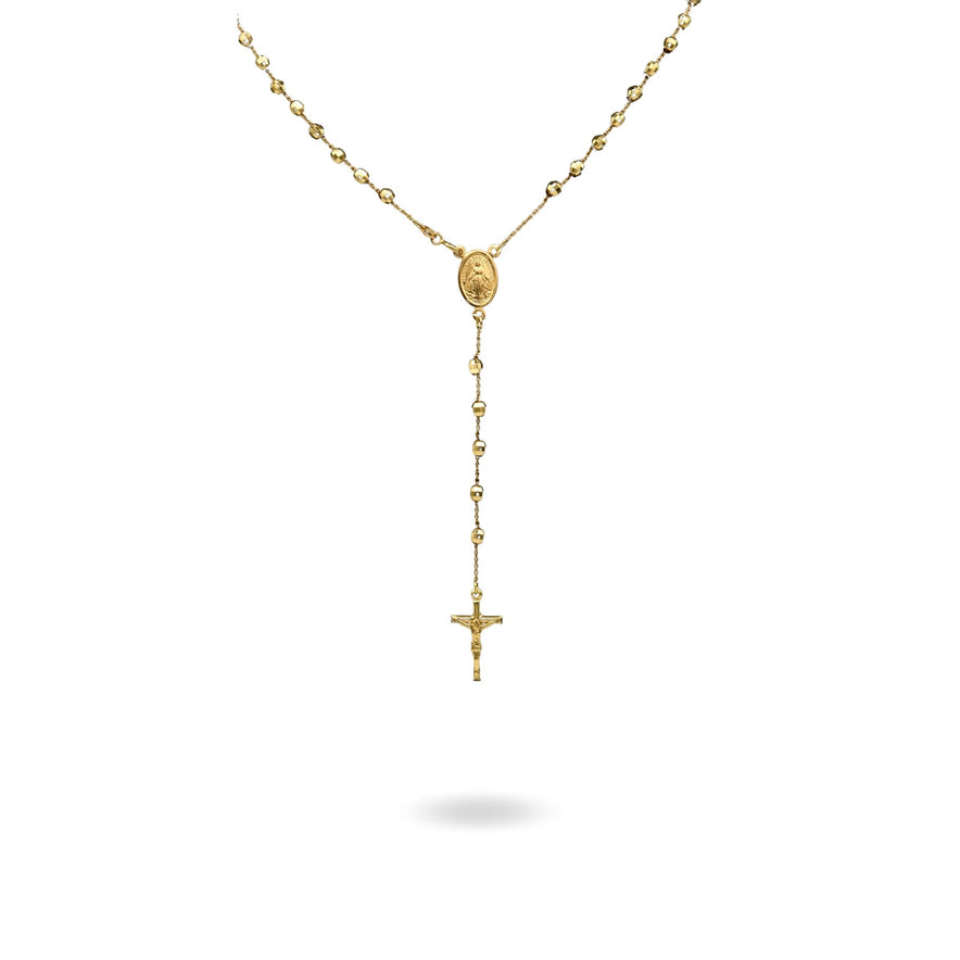 Collana Oro Giallo Oro 18 carati Rosario Modello Pendente Solo Oro 50 cm.Sfera mm 4