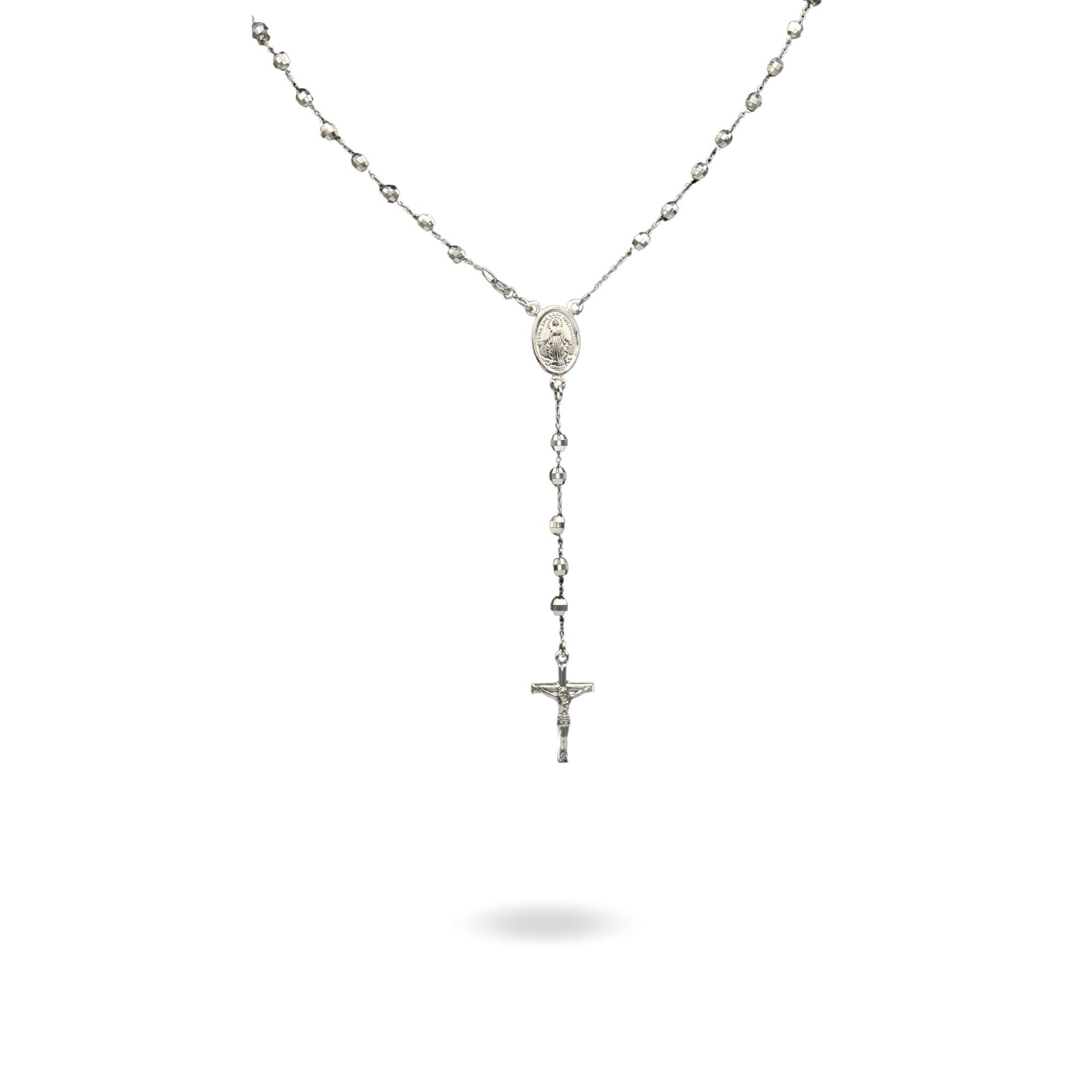 Collana Oro Bianco Oro 18 carati Rosario Modello Pendente Solo Oro 50 cm.Sfera mm 4