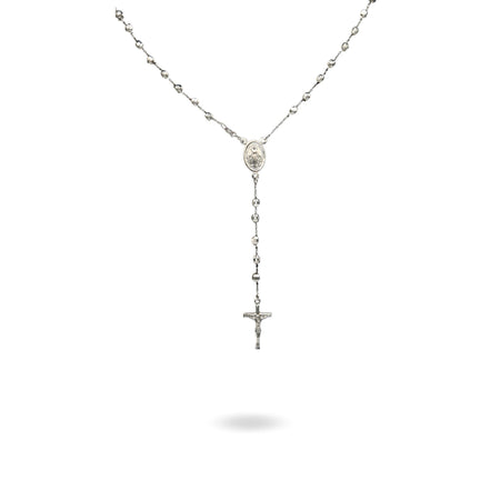 Collana Oro Bianco Oro 18 carati Rosario Modello Pendente Solo Oro 50 cm.Sfera mm 4