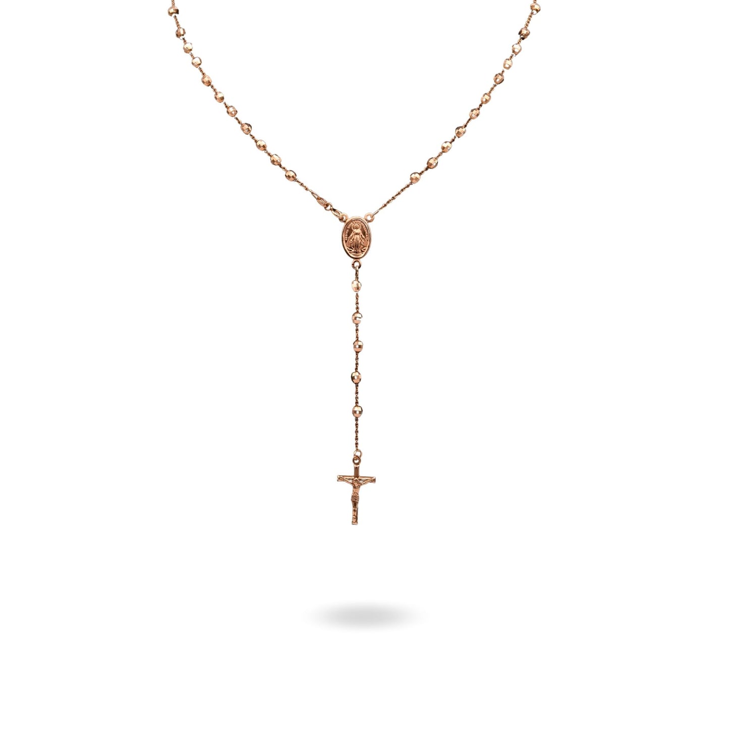 Collana Oro Rosa Oro 18 carati Rosario Modello Pendente Solo Oro 50 cm.Sfera mm 4