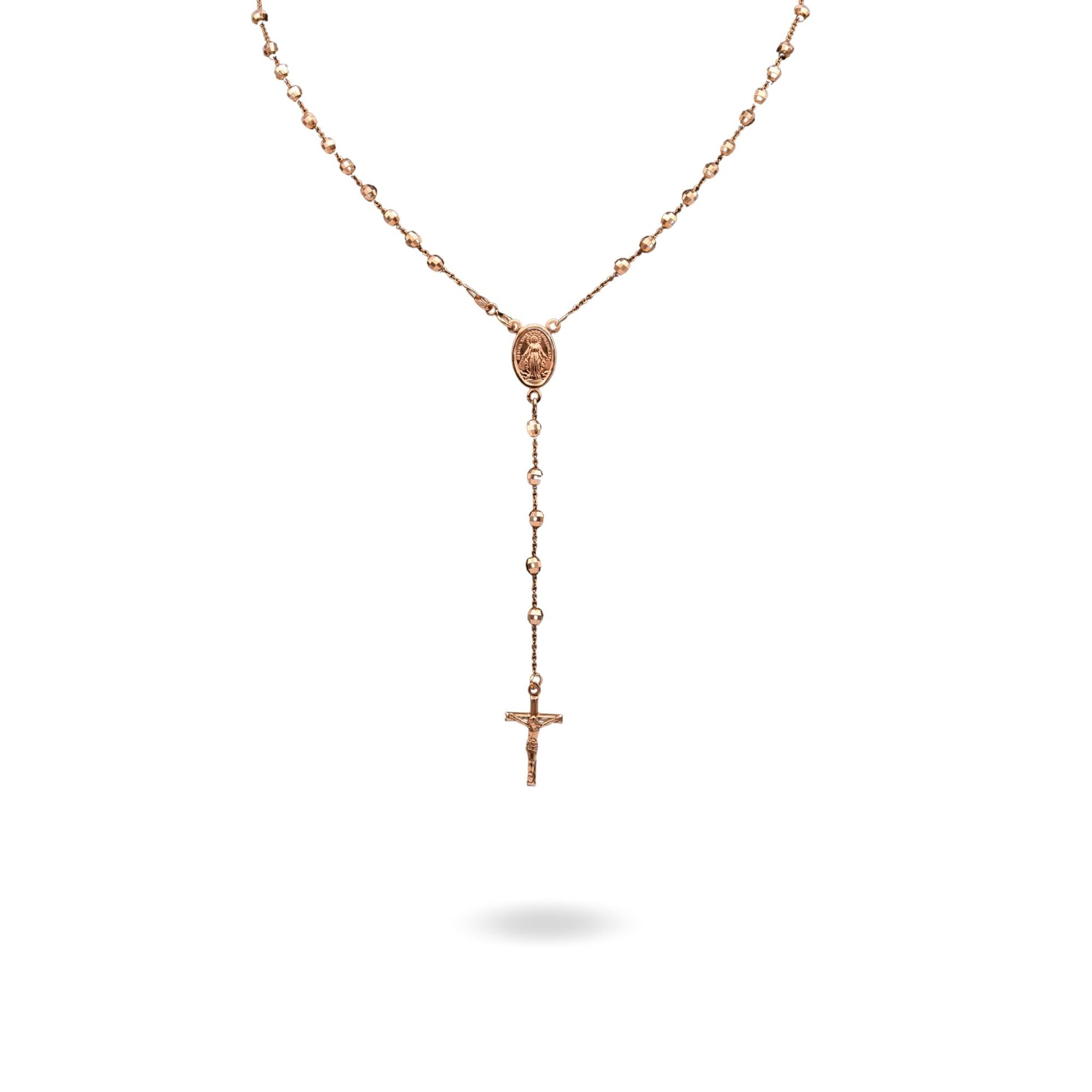 Collana Oro Rosa Oro 18 carati Rosario Modello Pendente Solo Oro 50 cm.Sfera mm 4