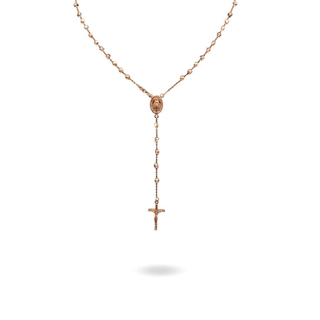 Collana Oro Rosa Oro 18 carati Rosario Modello Pendente Solo Oro 50 cm.Sfera mm 4