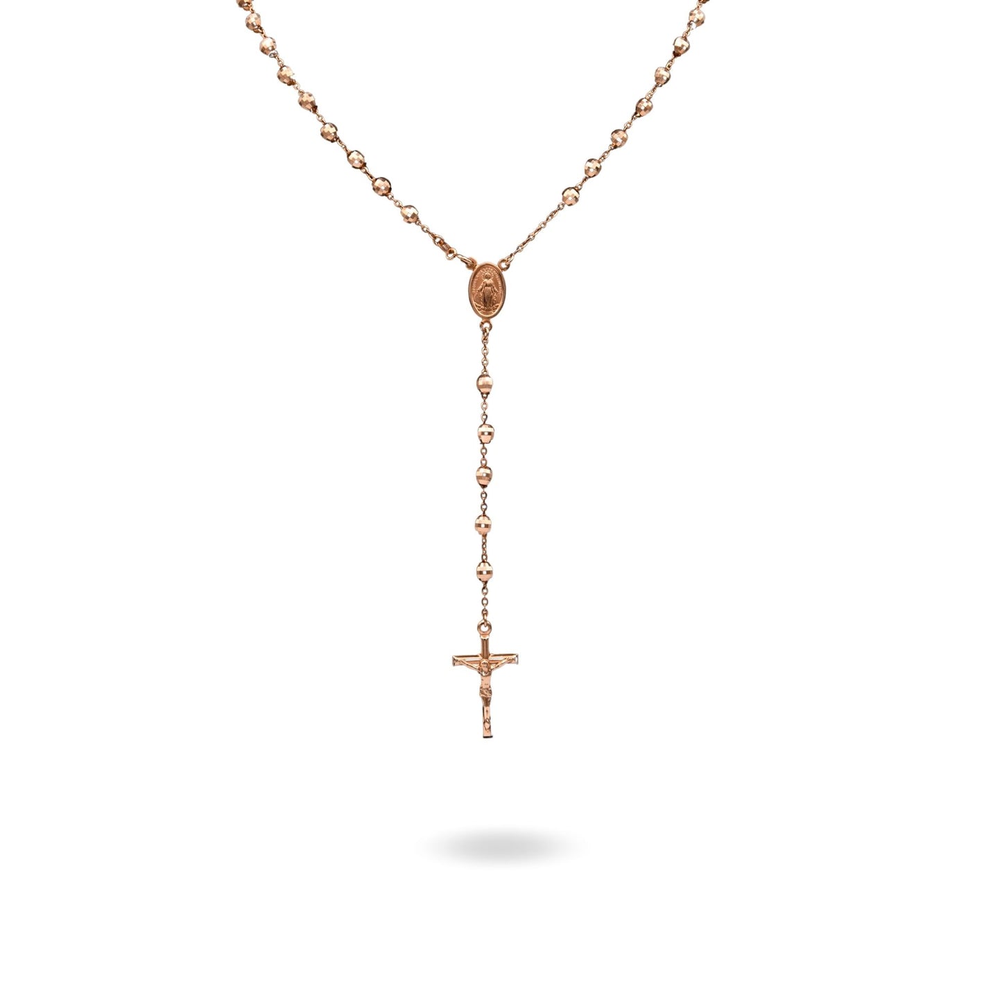 Collana Oro Rosa Oro 18 carati Rosario Modello Pendente Solo Oro 60 cm.Sfera mm 5