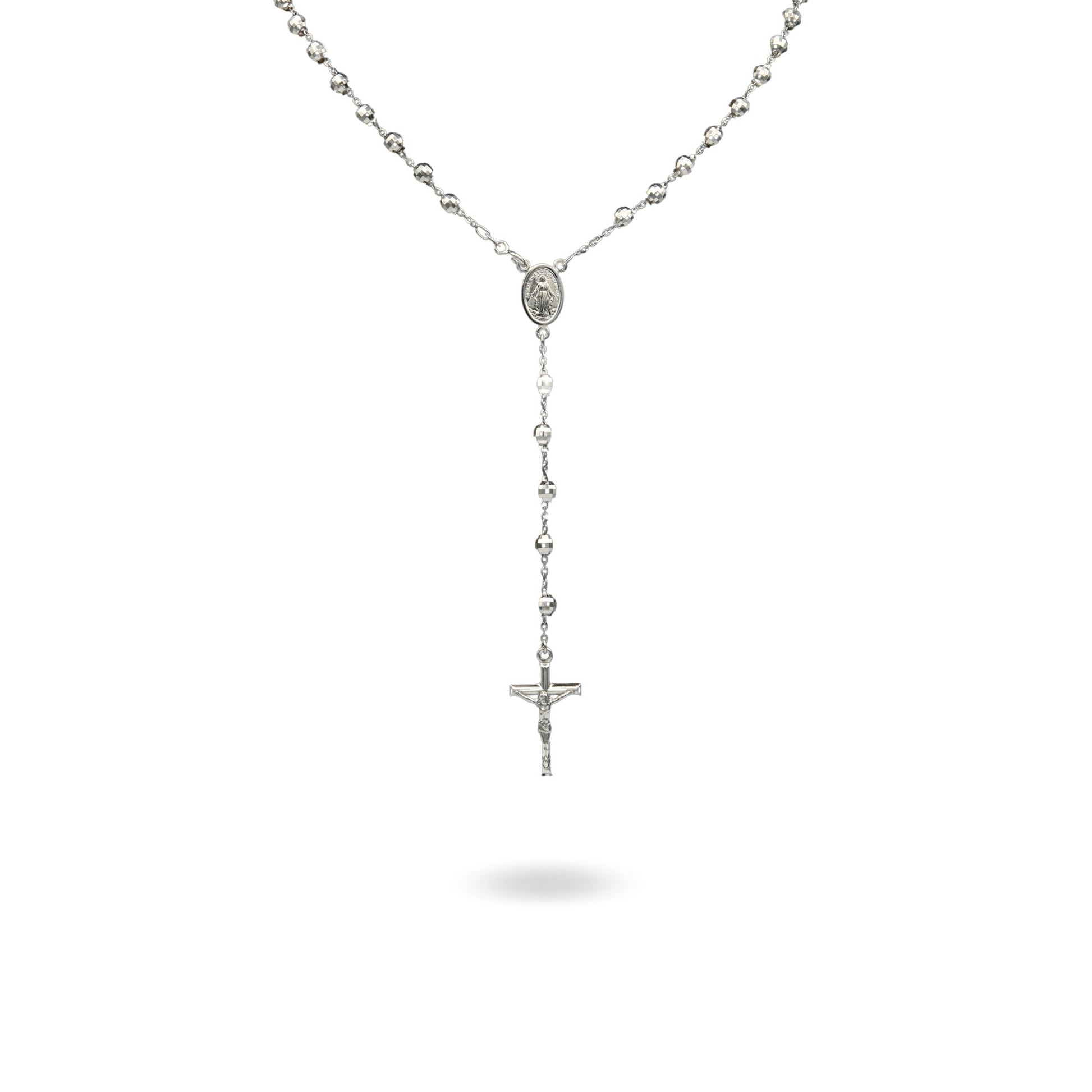 Collana Oro Bianco Oro 18 carati Rosario Modello Pendente Solo Oro 60 cm.Sfera mm 5