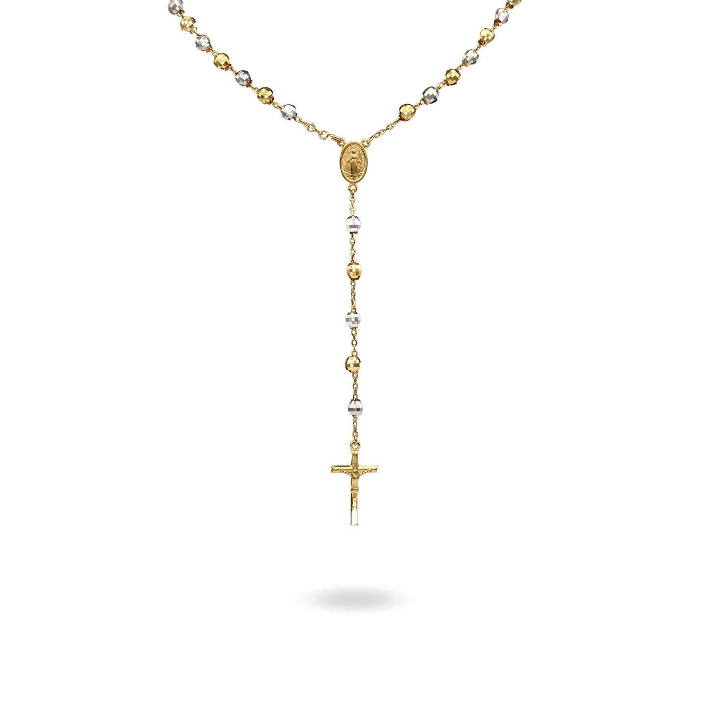Collana Oro Giallo, Oro Bianco Oro 18 carati Rosario Modello Pendente Solo Oro 60 cm.Sfera mm 6