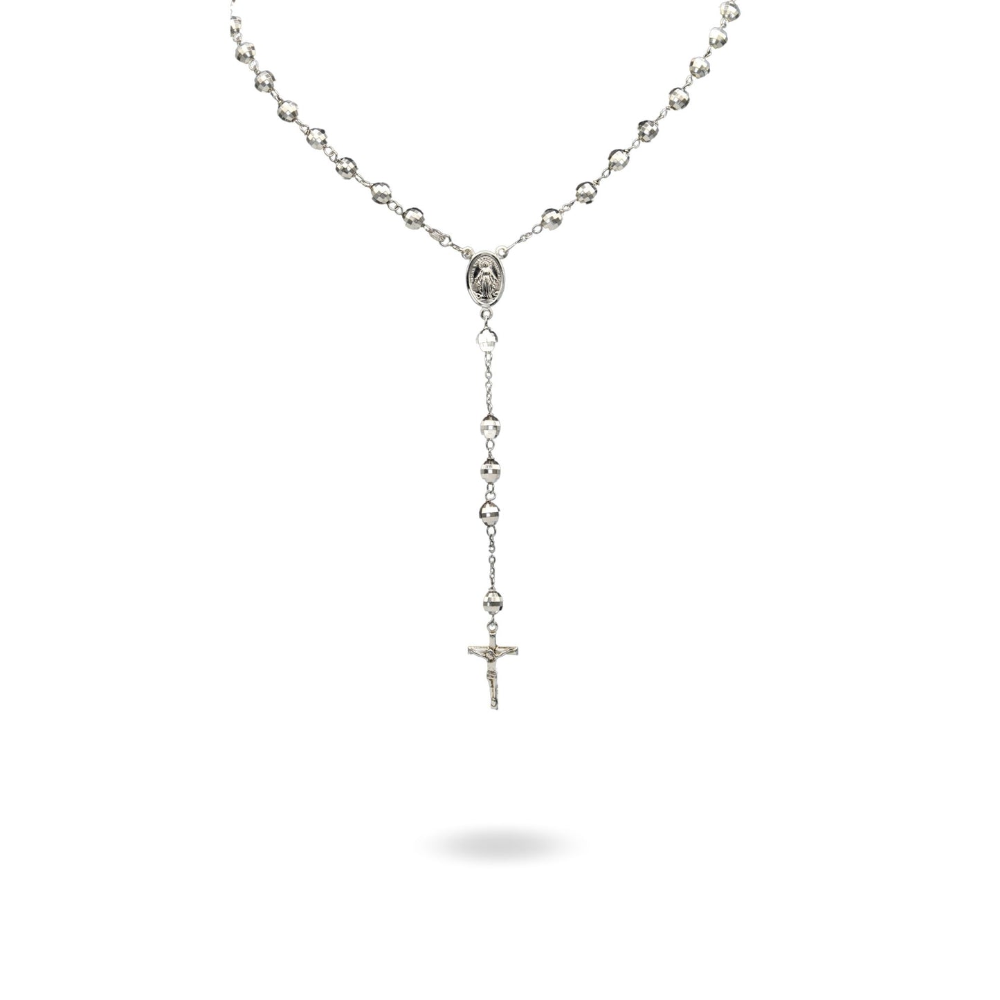 Collana Oro Bianco Oro 18 carati Rosario Modello Pendente Solo Oro 60 cm.Sfera mm 6