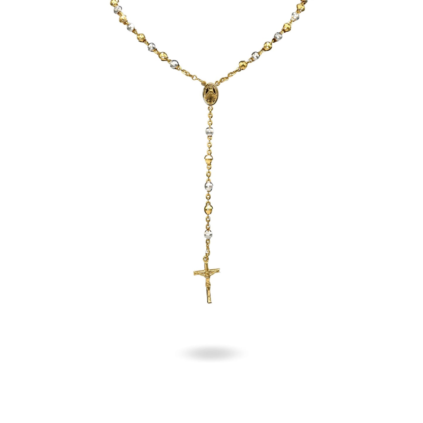 Collana Oro Giallo, Oro Bianco Oro 18 carati Rosario Modello Pendente Solo Oro 60 cm.Sfera mm 6