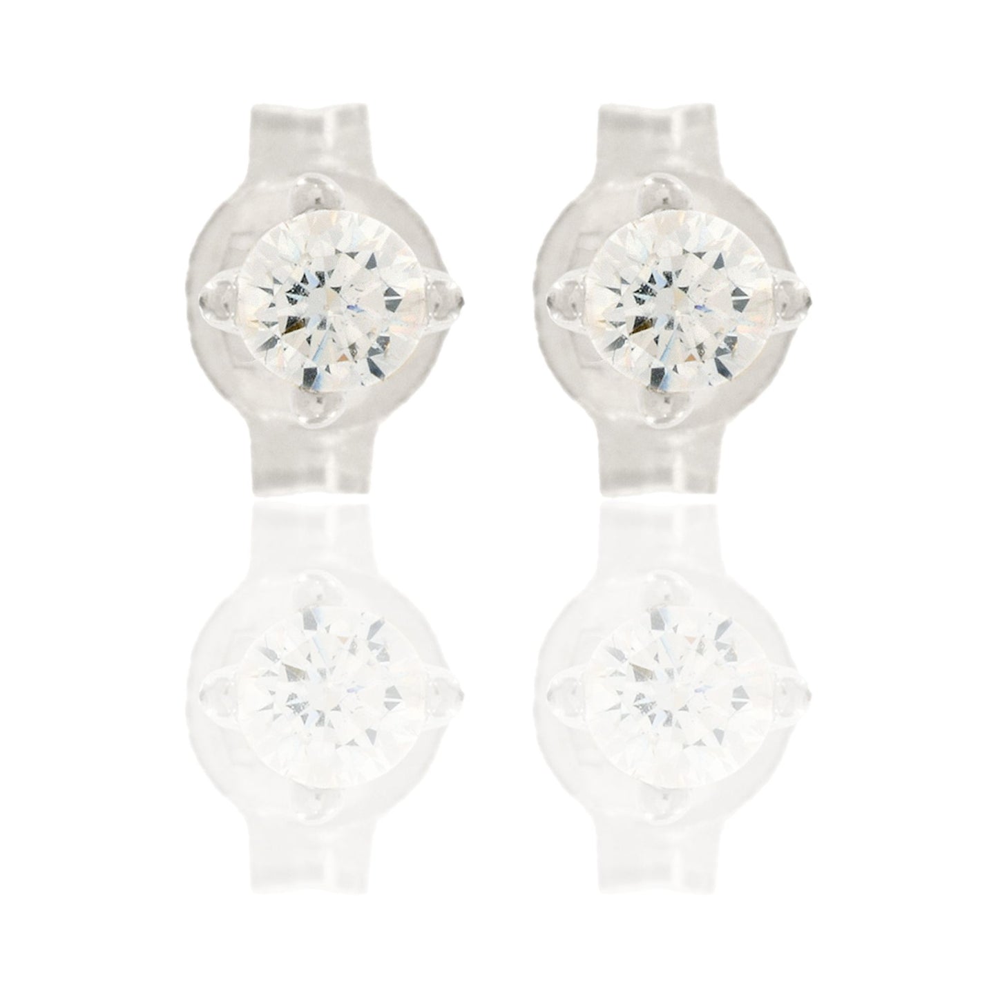 Orecchini Oro Bianco Oro 18 carati Punto Luce Quadrato 4 Griffe Zircone Bianco