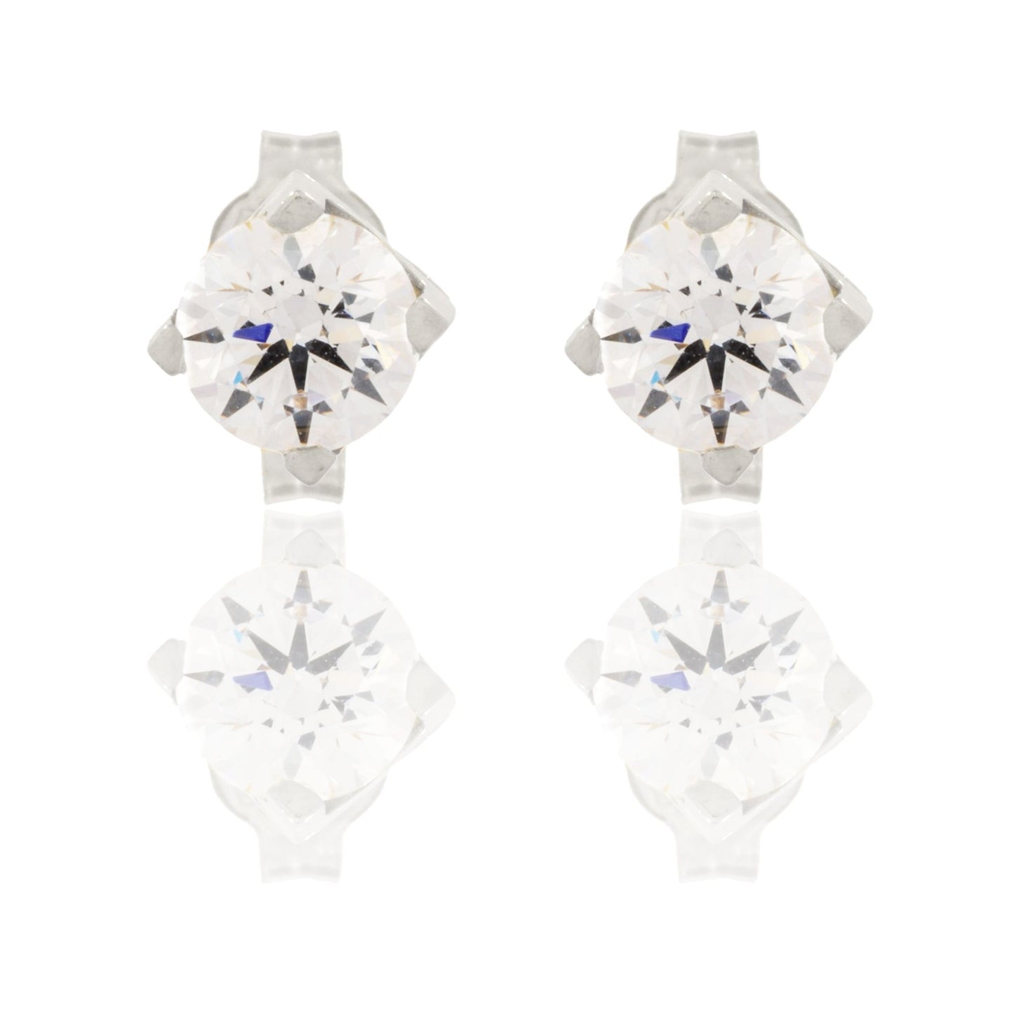 Orecchini Oro Bianco Oro 18 carati Punto Luce Quadrato 4 Griffe Zircone Bianco